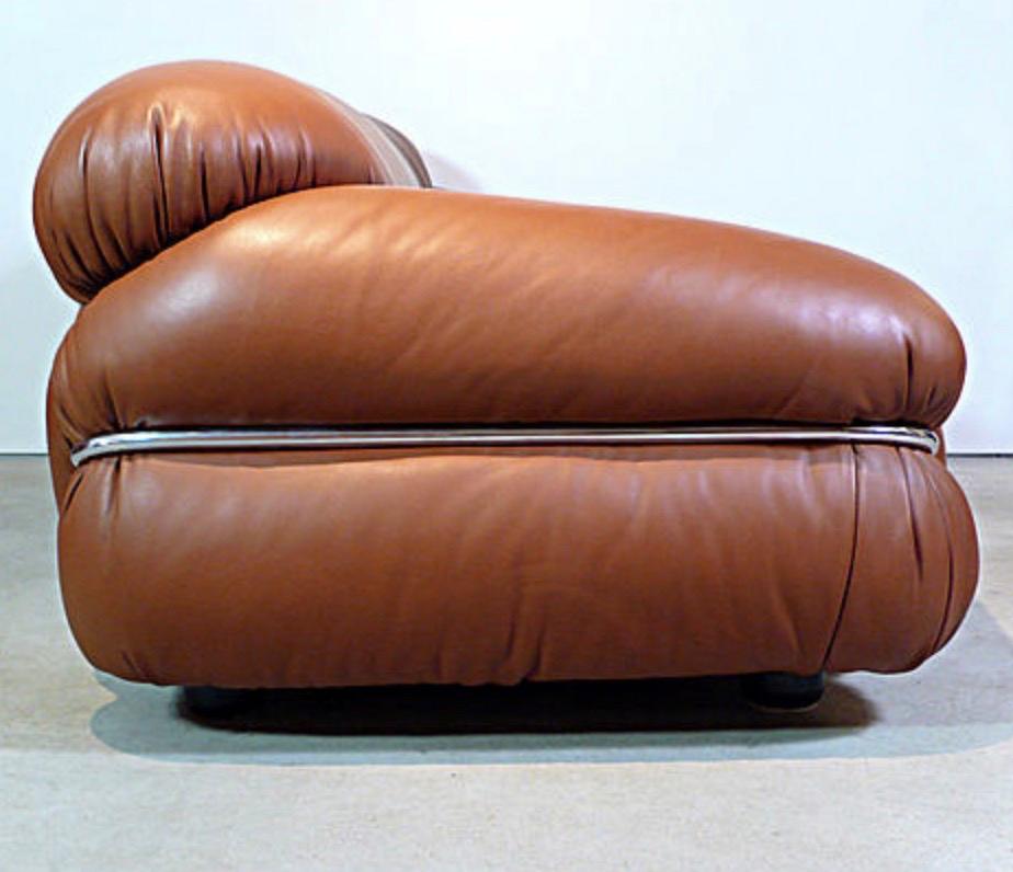 Italian Sesann Leather Lounge Chair by Gianfranco Frattini For Sale