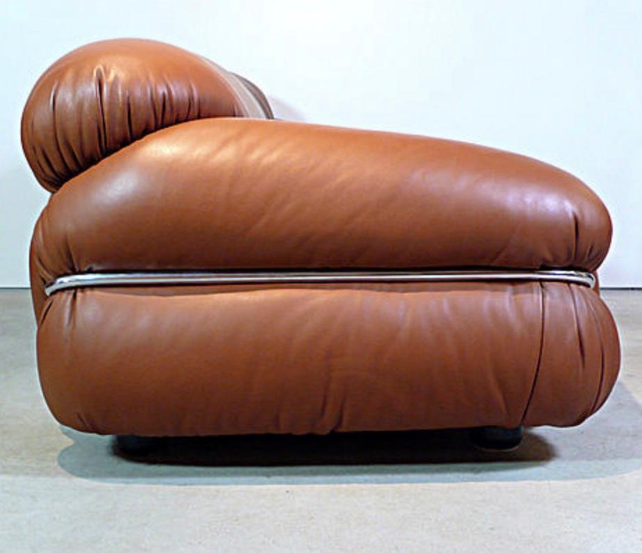 Italian Sesann Leather Lounge Chair by Gianfranco Frattini