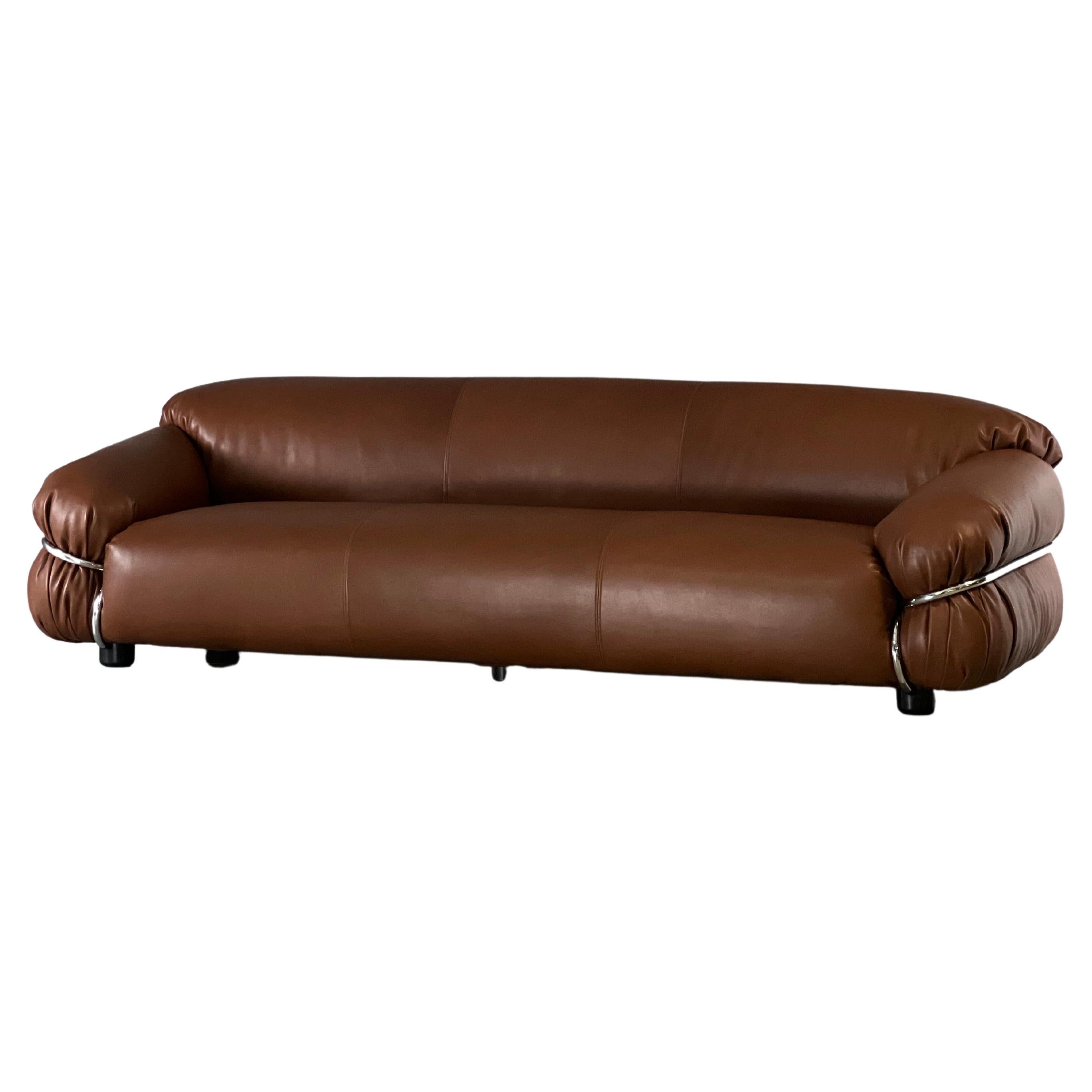 Sesann leather sofa by Giancarlo Frattini for Cassina, Italy, 1970s For Sale