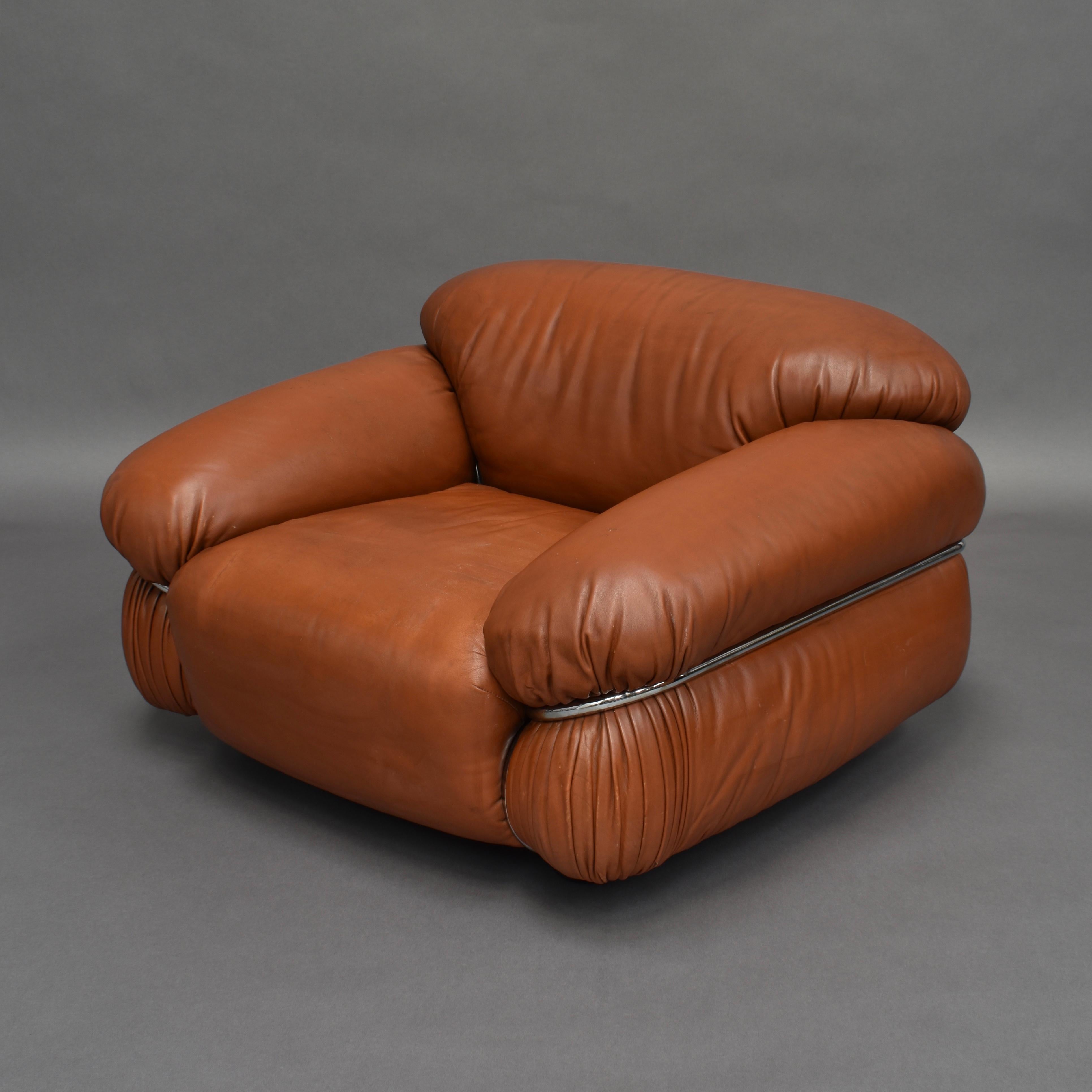 Gorgeous Sesann lounge chair in original cognac leather by Gianfranco Frattini for Cassina, Italy, 1969.

Designer: Gianfranco Frattini

Manufacturer: Cassina

Country: Italy

Model: Sesann chair

Material: Tan Cognac leather /