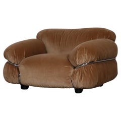 Sesann Lounge chair by Gianfranco Frattini in velvet for Cassina, Italy 1969