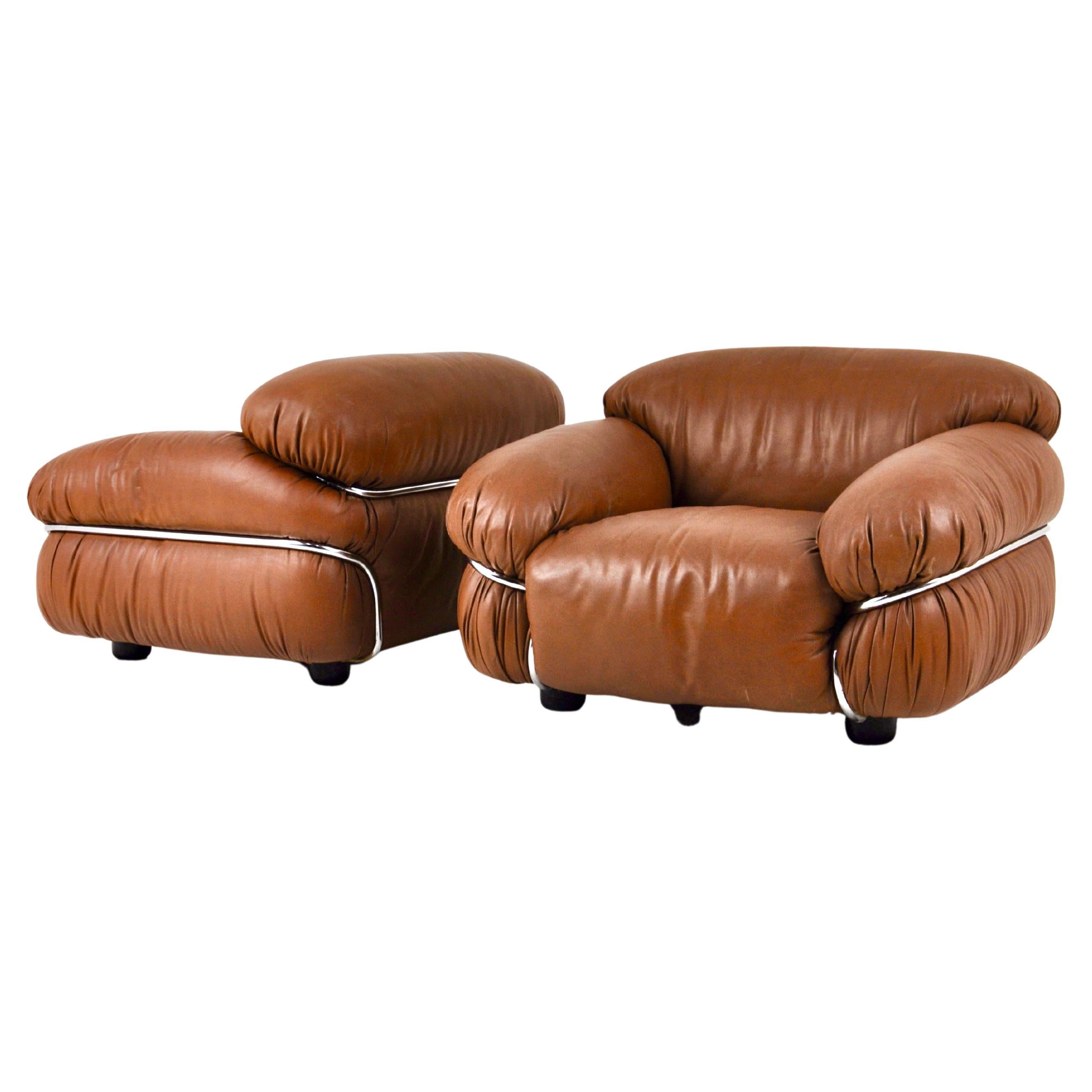 "Sesann" Lounge chairs by Gianfranco Frattini for Cassina, 1970s, set of 2