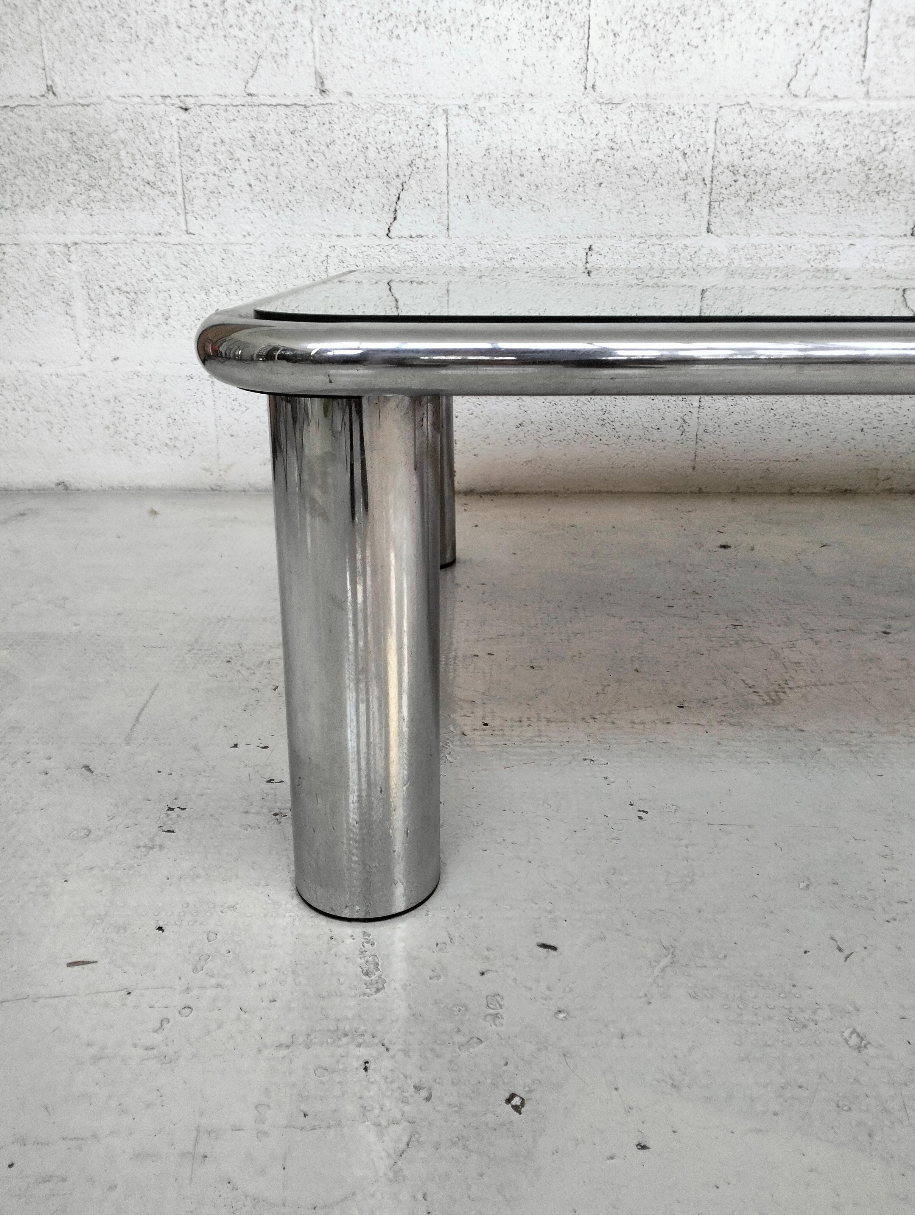 Sesann mirrored and steel chromed coffee table by G.Franco Frattini for Cassina For Sale 3