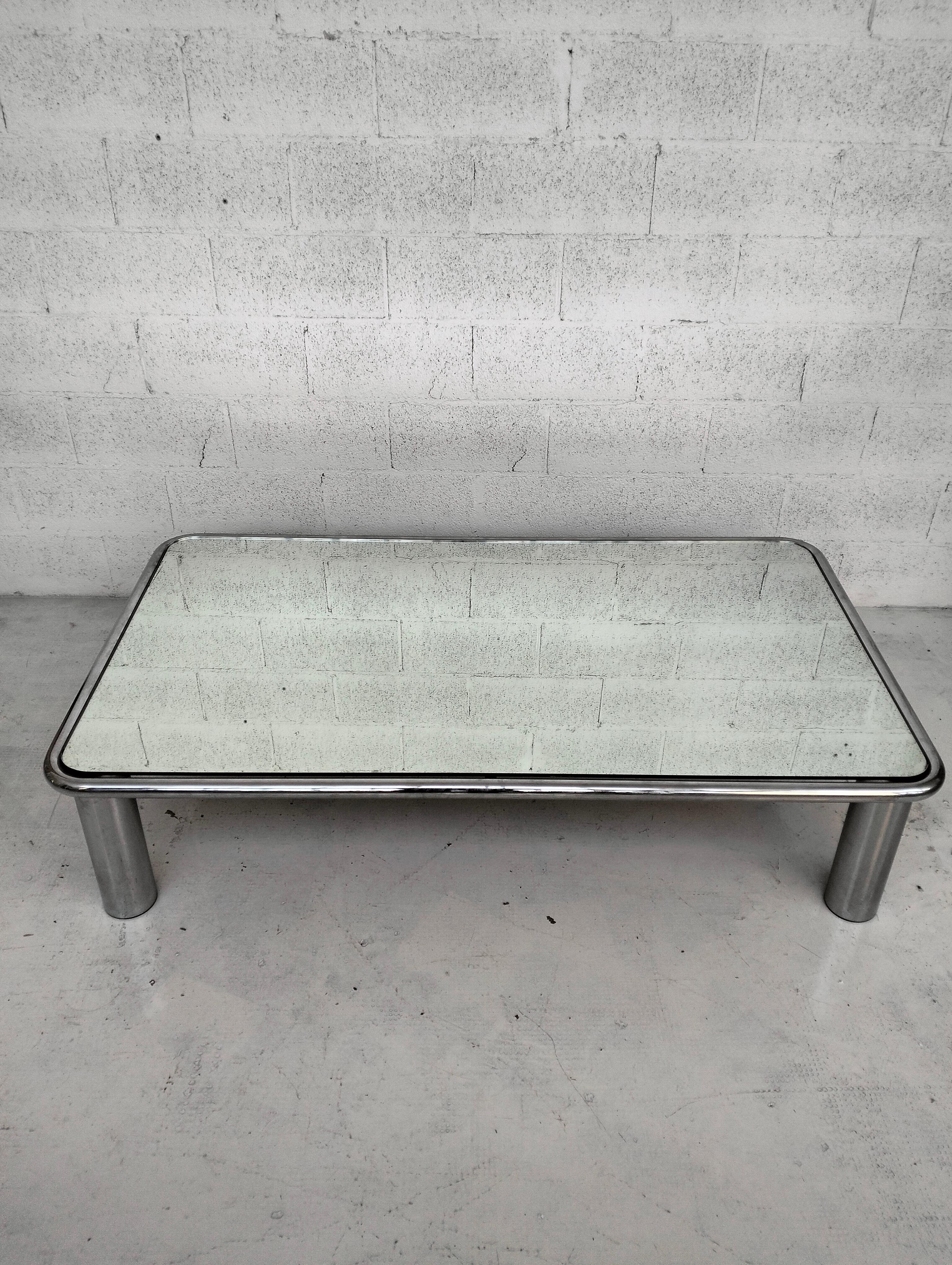 Italian Sesann mirrored and steel chromed coffee table by G.Franco Frattini for Cassina For Sale