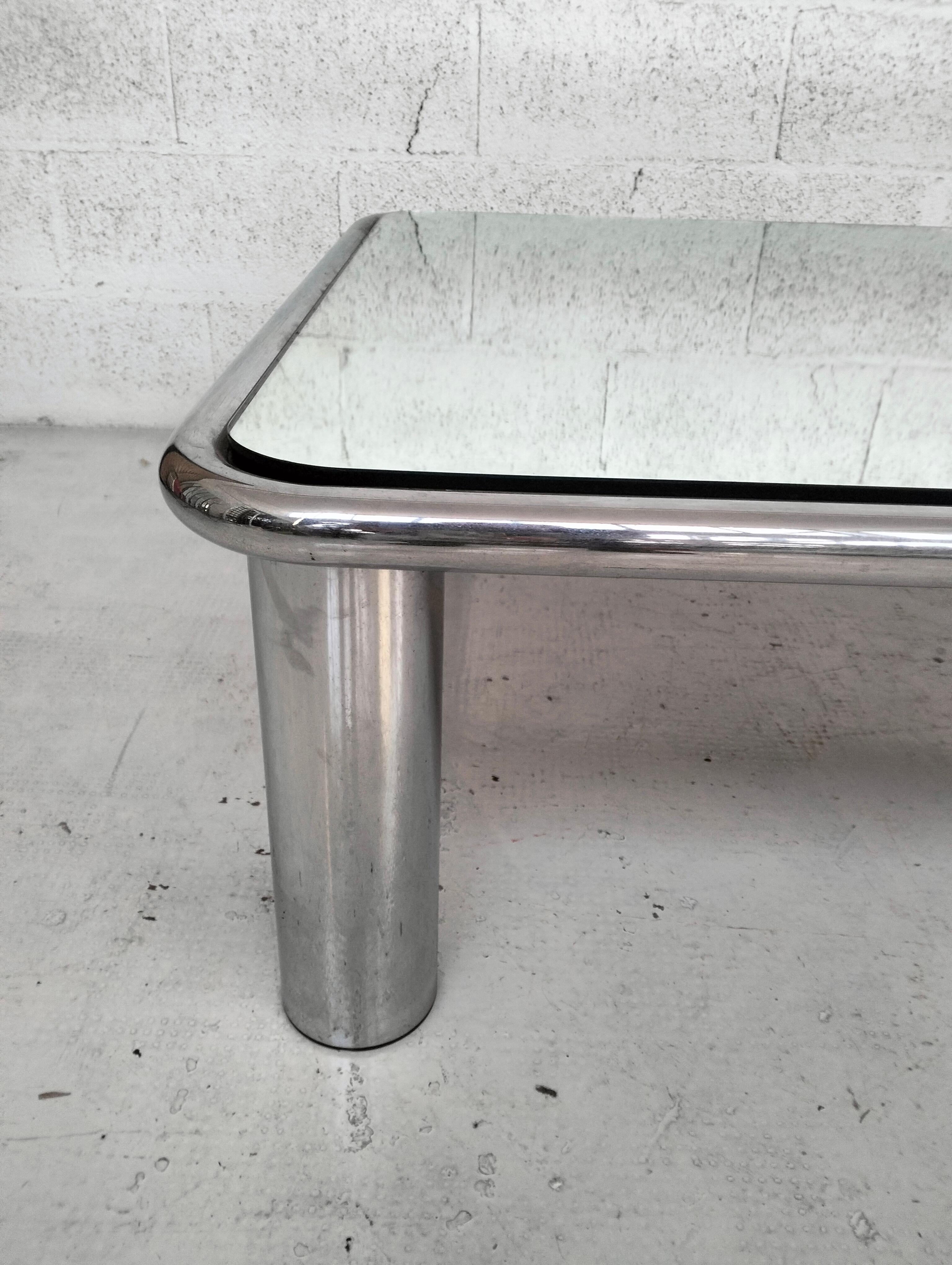Sesann mirrored and steel chromed coffee table by G.Franco Frattini for Cassina For Sale 2