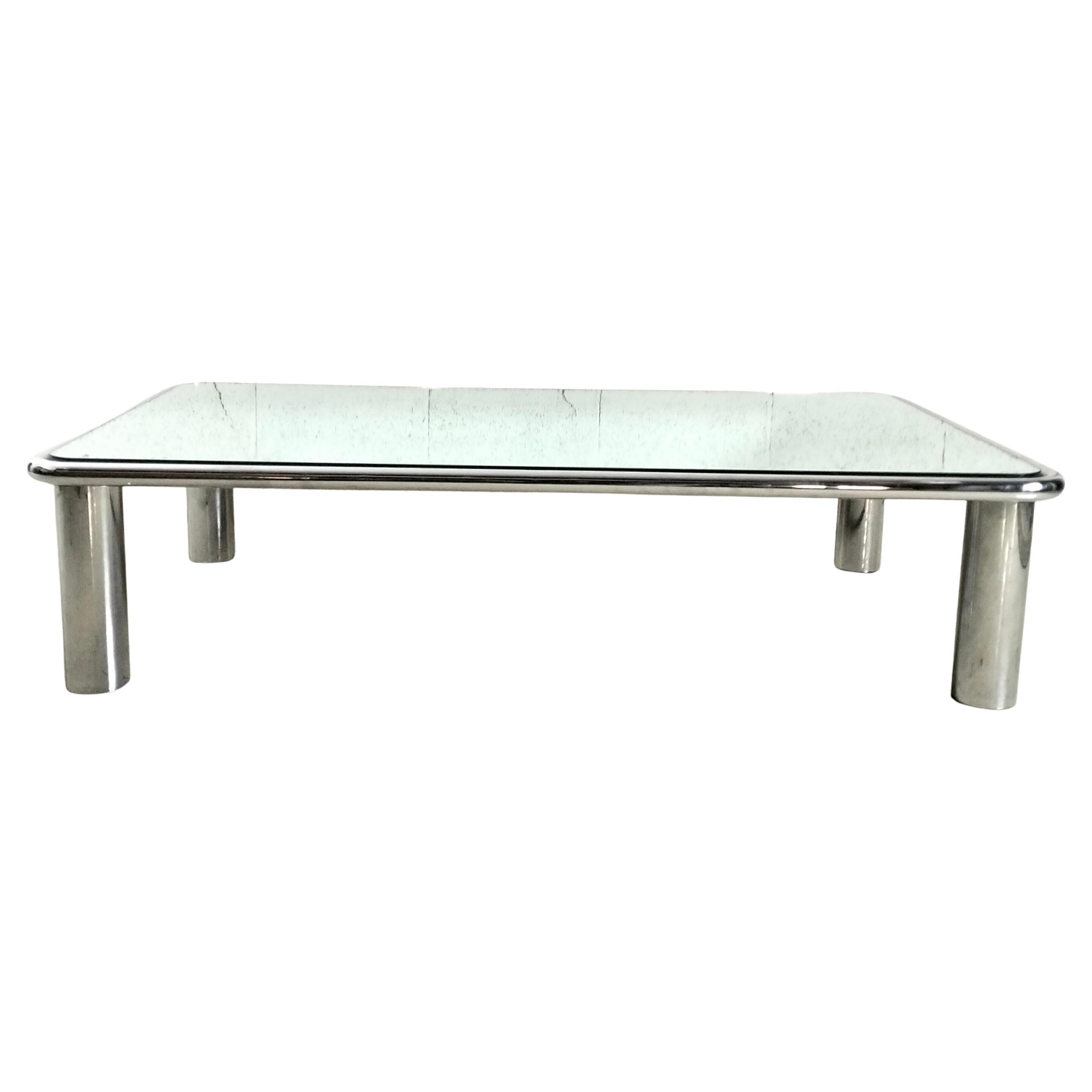 Sesann mirrored and steel chromed coffee table by G.Franco Frattini for Cassina For Sale