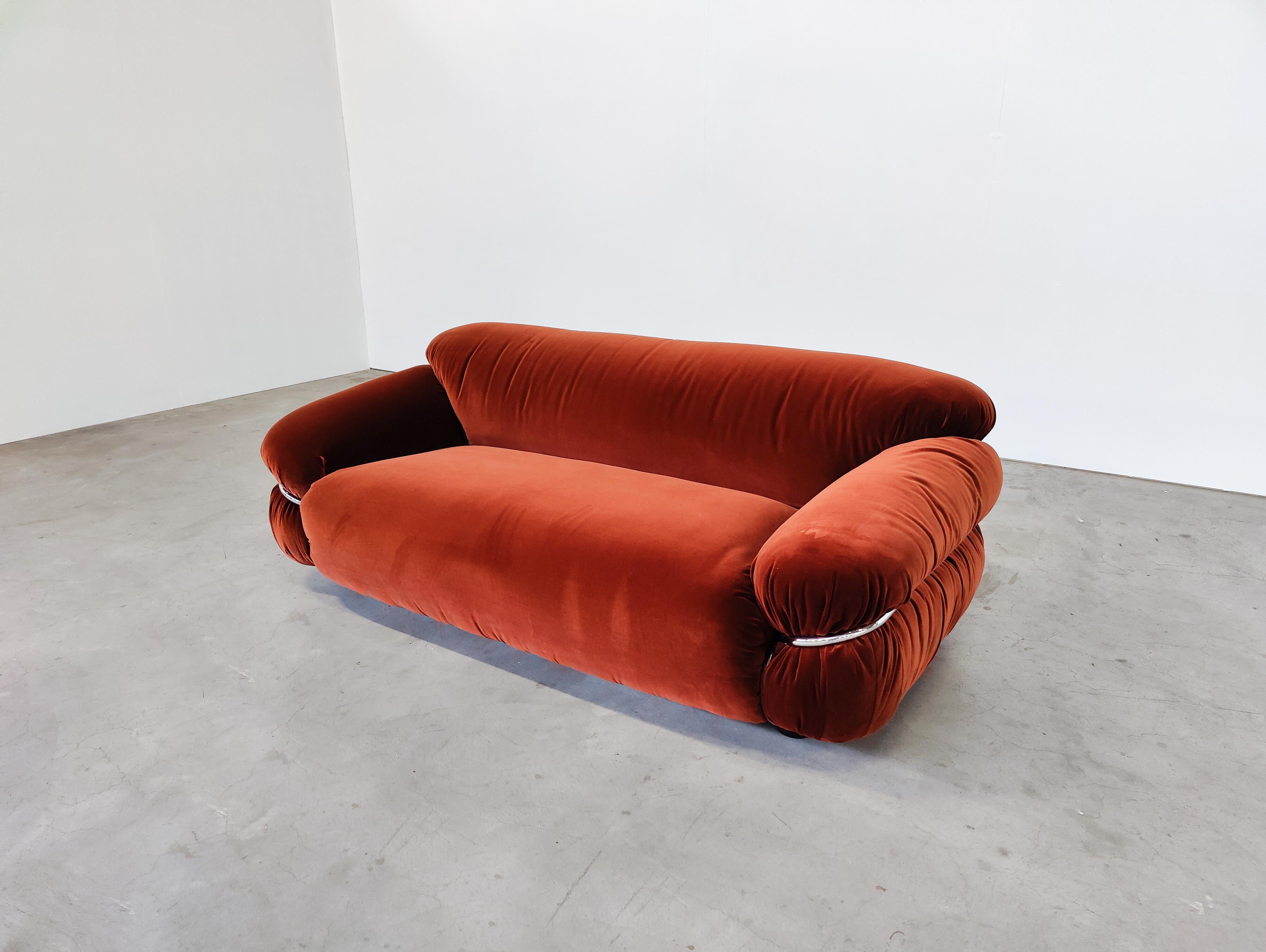 Italian Sesann Sofa by Gianfranco Frattini for Cassina, Orange Velvet, Italy, 1970s