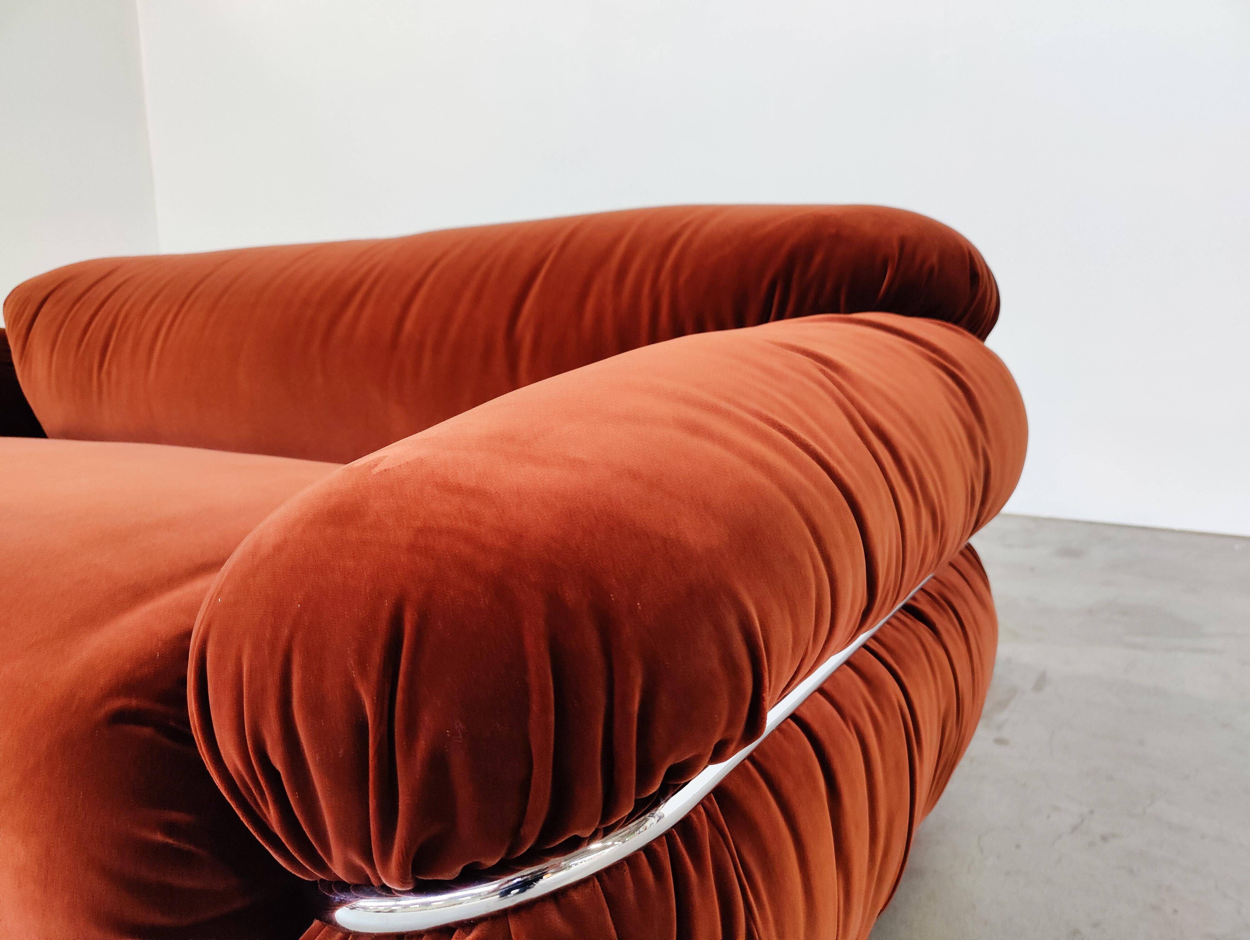 Late 20th Century Sesann Sofa by Gianfranco Frattini for Cassina, Orange Velvet, Italy, 1970s