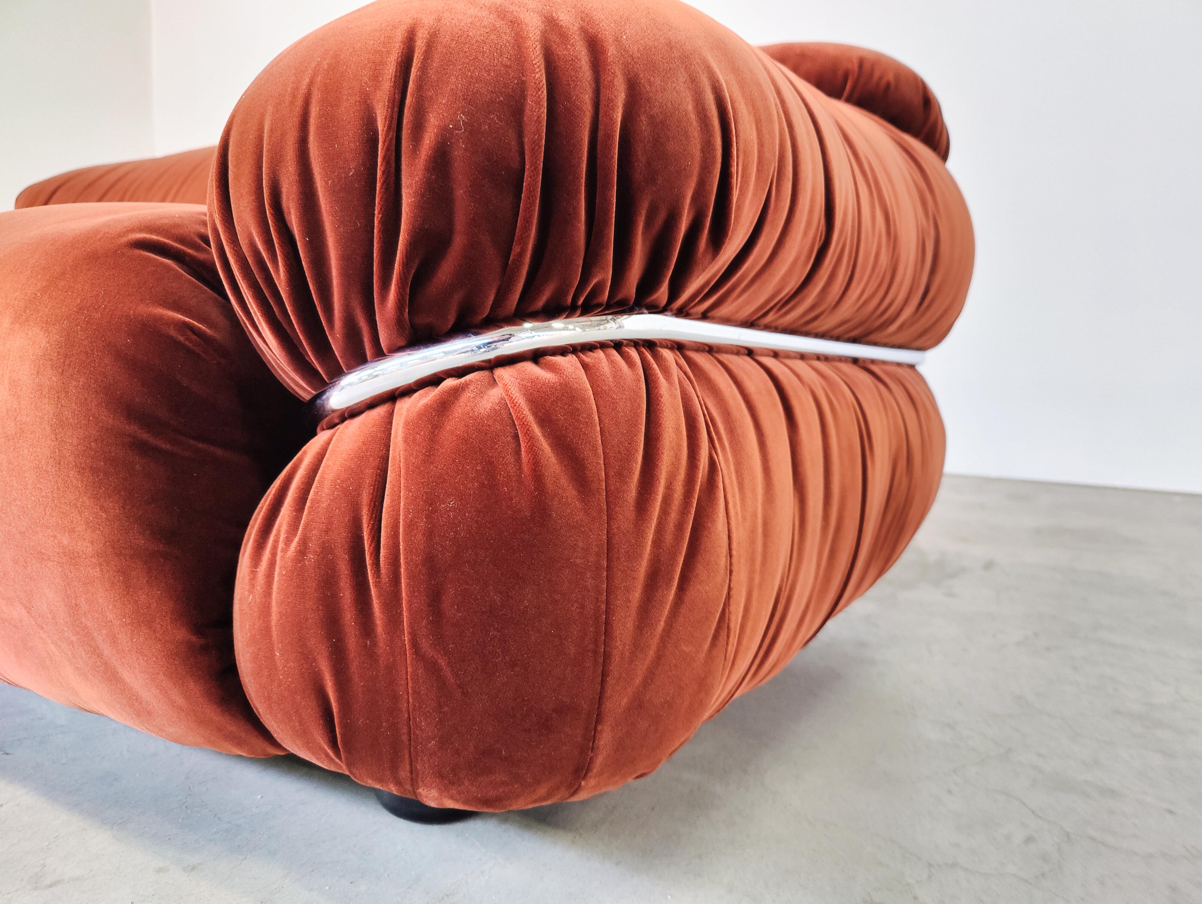 Fabric Sesann Sofa by Gianfranco Frattini for Cassina, Orange Velvet, Italy, 1970s