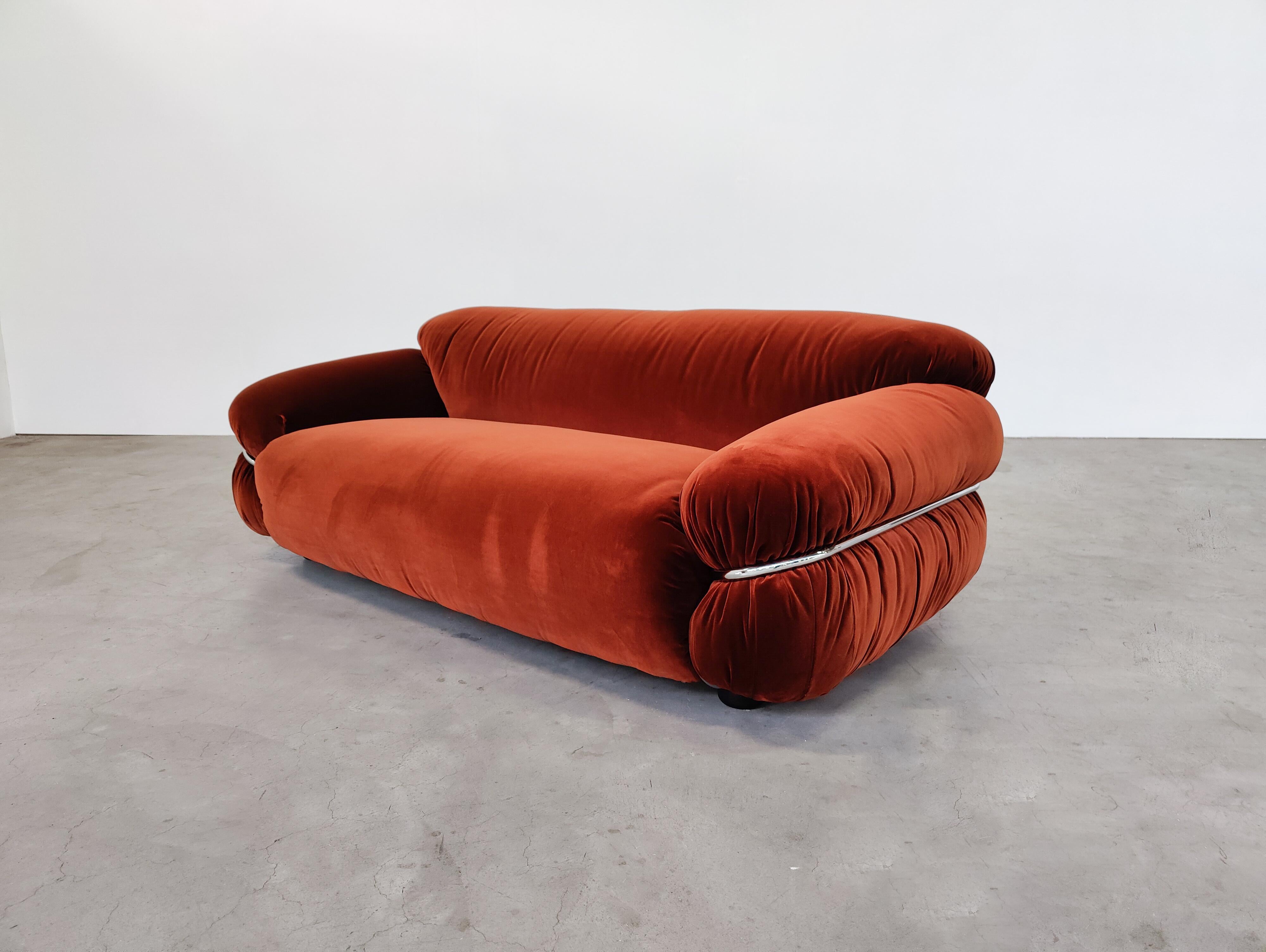 Sesann Sofa by Gianfranco Frattini for Cassina, Orange Velvet, Italy, 1970s 1
