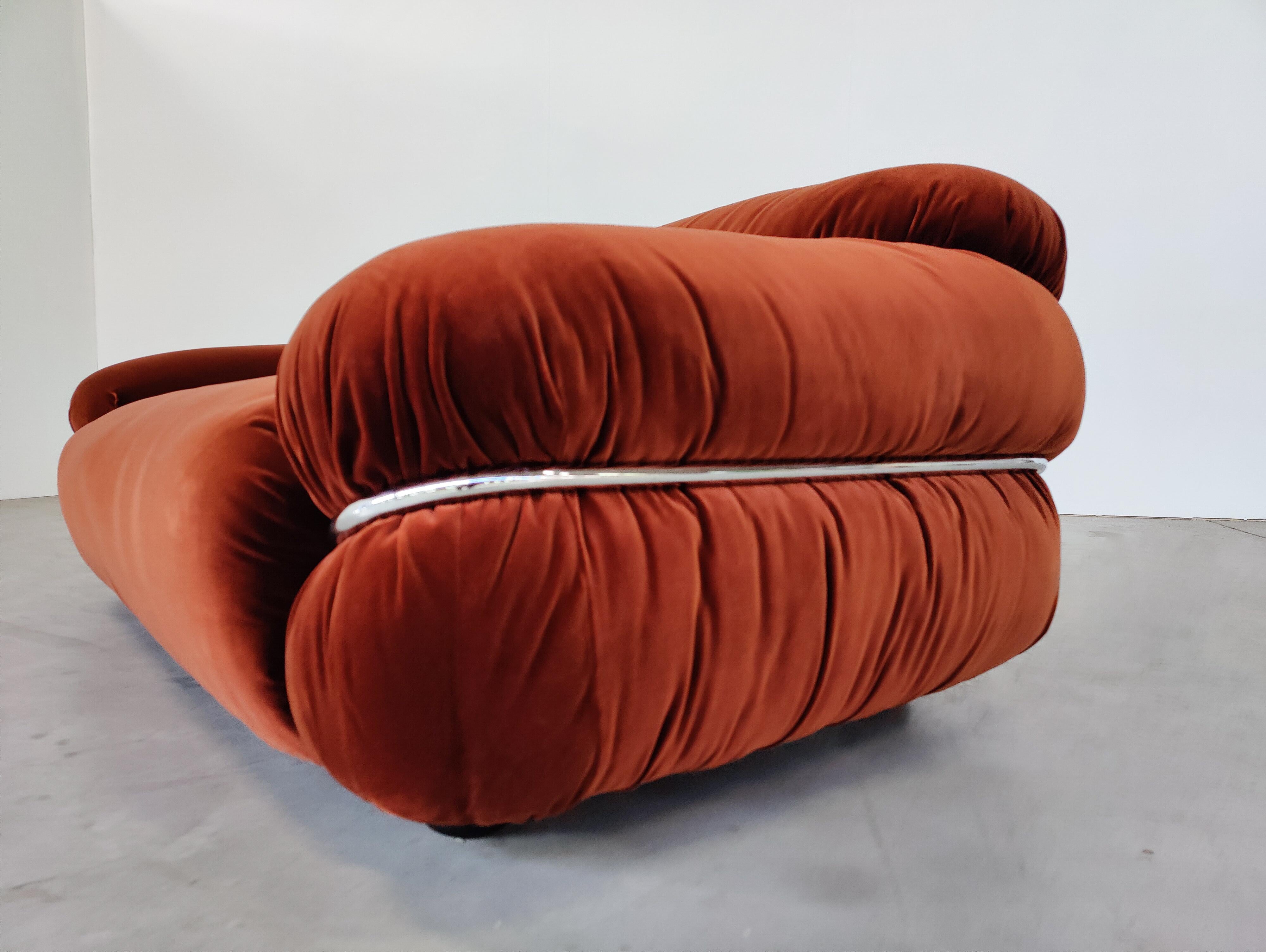 Sesann Sofa by Gianfranco Frattini for Cassina, Orange Velvet, Italy, 1970s 2