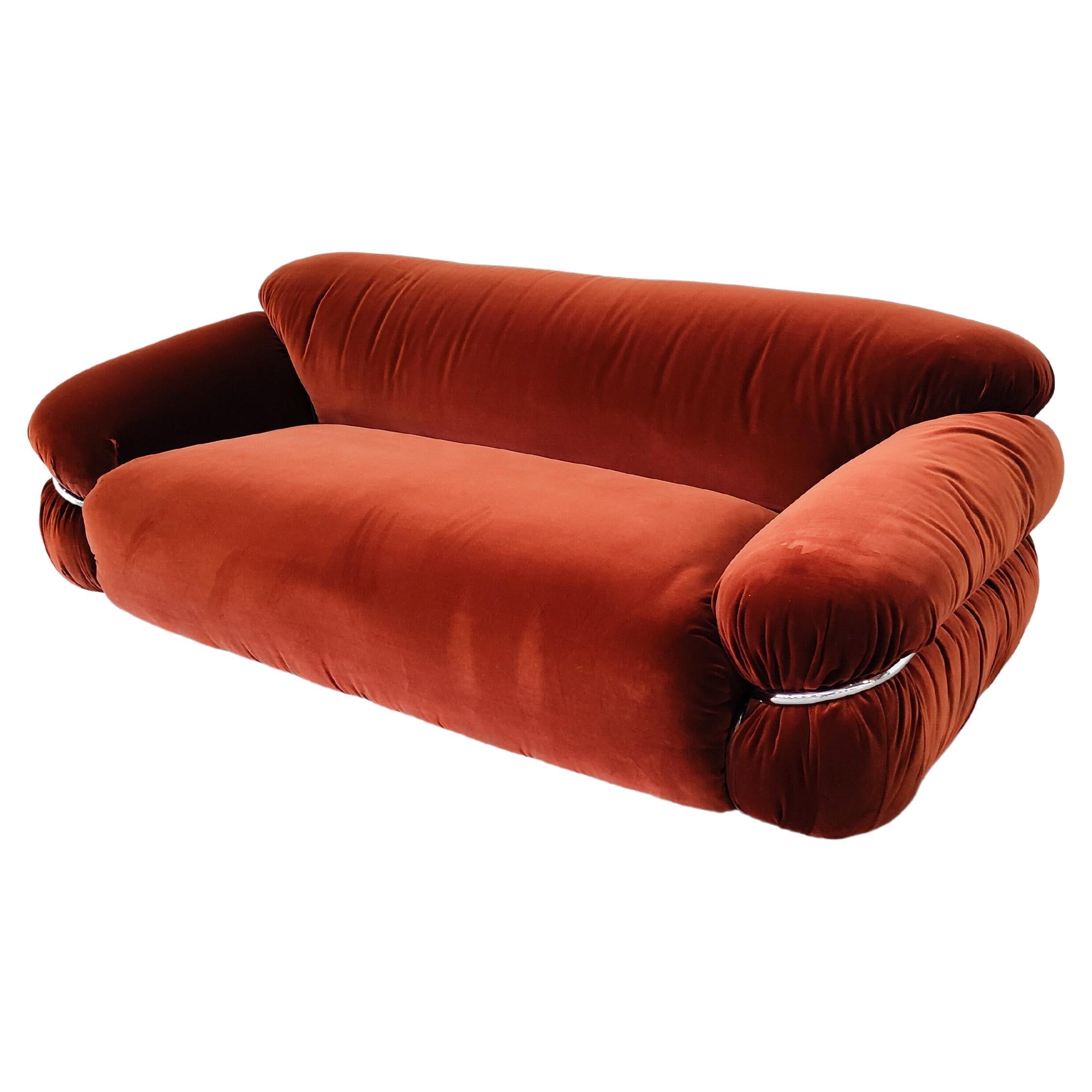 Sesann Sofa by Gianfranco Frattini for Cassina, Orange Velvet, Italy, 1970s