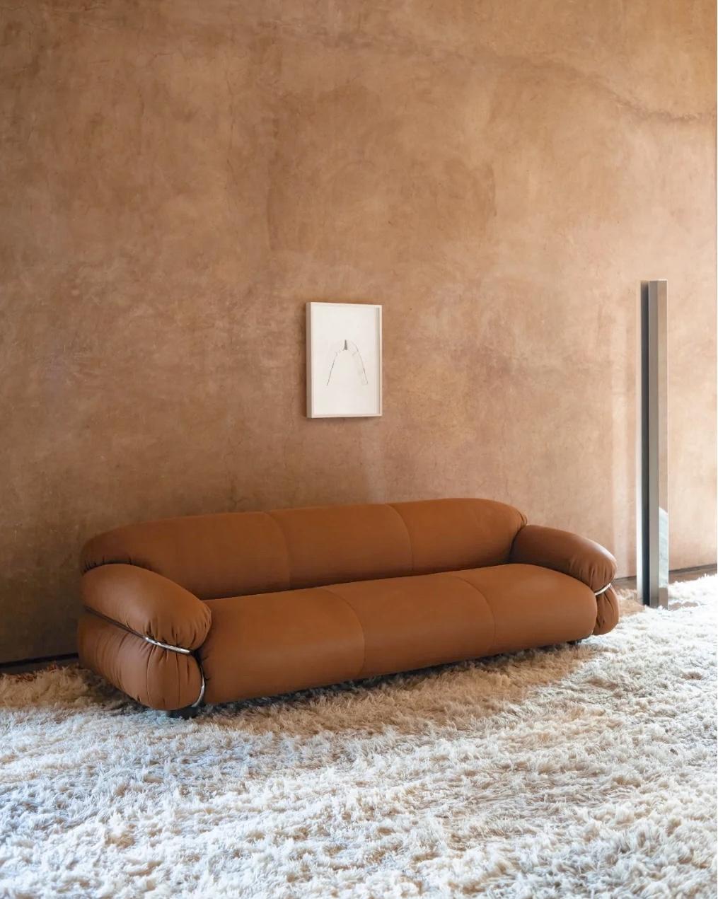 Periodo contemporaneo Sesann – Sofa in leather by Gianfranco Frattini for Tacchini W 240 cm (94.49 in) in vendita