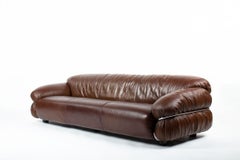 Sesann Three-Seat Sofa by Gianfranco Frattini for Cassina, Brown Leather, 1970
