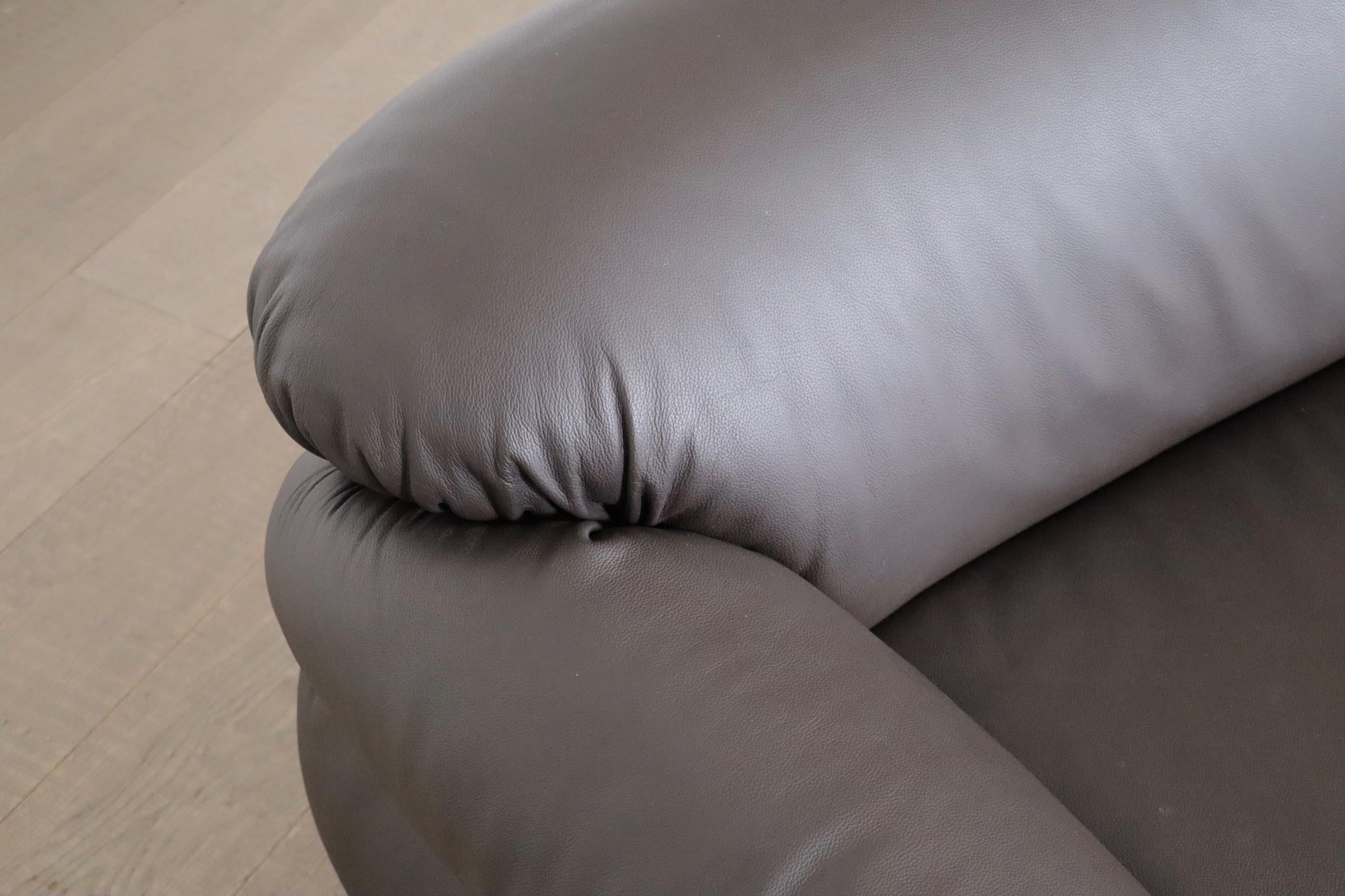 Zweisitziges Sofa Sesann von Gianfranco Frattini aus dunkelbraunem Leder für Cassina im Angebot 7