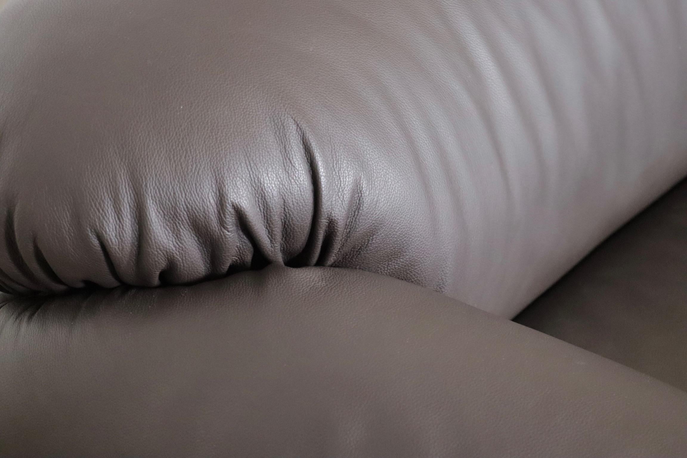 Zweisitziges Sofa Sesann von Gianfranco Frattini aus dunkelbraunem Leder für Cassina (Mitte des 20. Jahrhunderts) im Angebot
