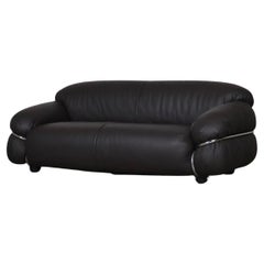 Sofá de dos plazas Sesann de Gianfranco Frattini en cuero marrón oscuro para Cassina