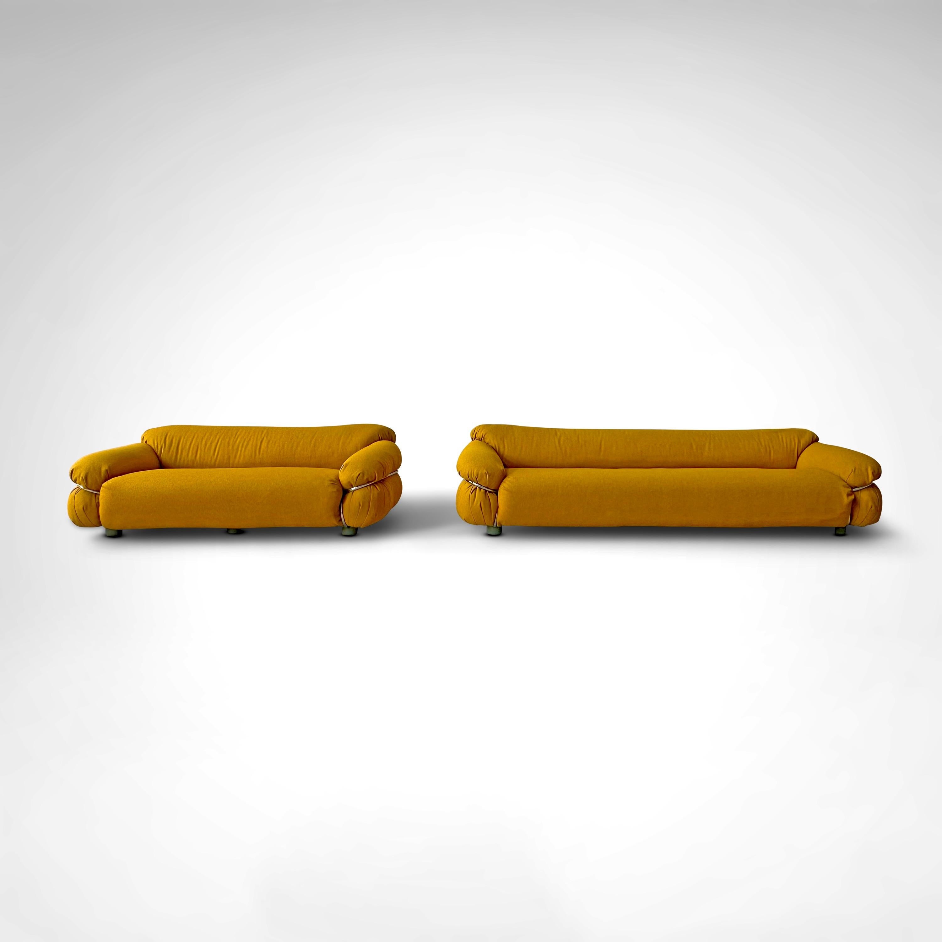 Sofá Sesann amarillo bouclé de Gianfranco Frattini para Cassina años 70, set de 2 en venta 6