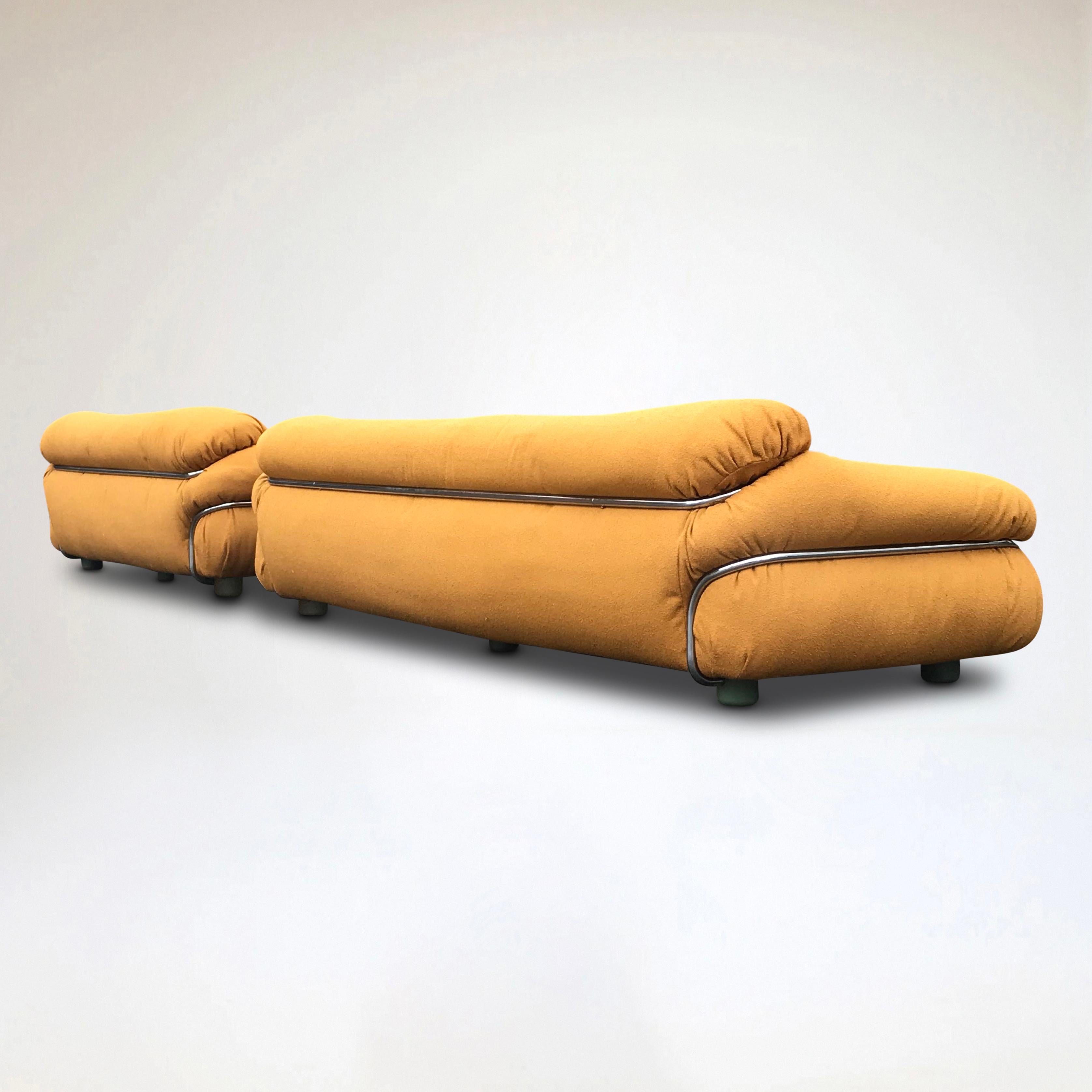 Space Age Sesann yellow bouclé sofa by Gianfranco Frattini for Cassina 1970s, set of 2 For Sale