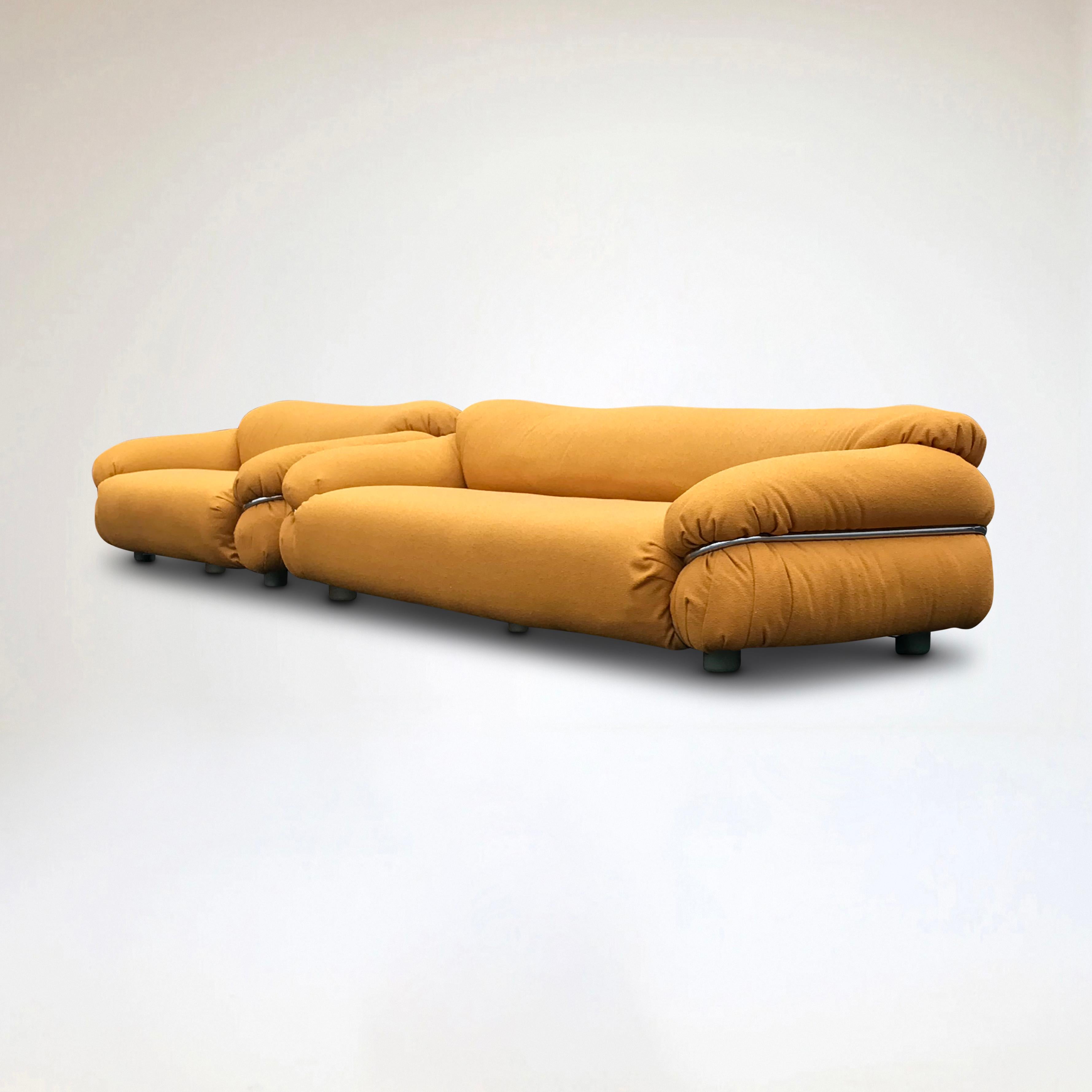 Sesann yellow bouclé sofa by Gianfranco Frattini for Cassina 1970s, set of 2 For Sale 1