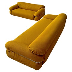 Gelbes Bouclé-Sofa Sesann von Gianfranco Frattini für Cassina 1970er Jahre, 2er-Set