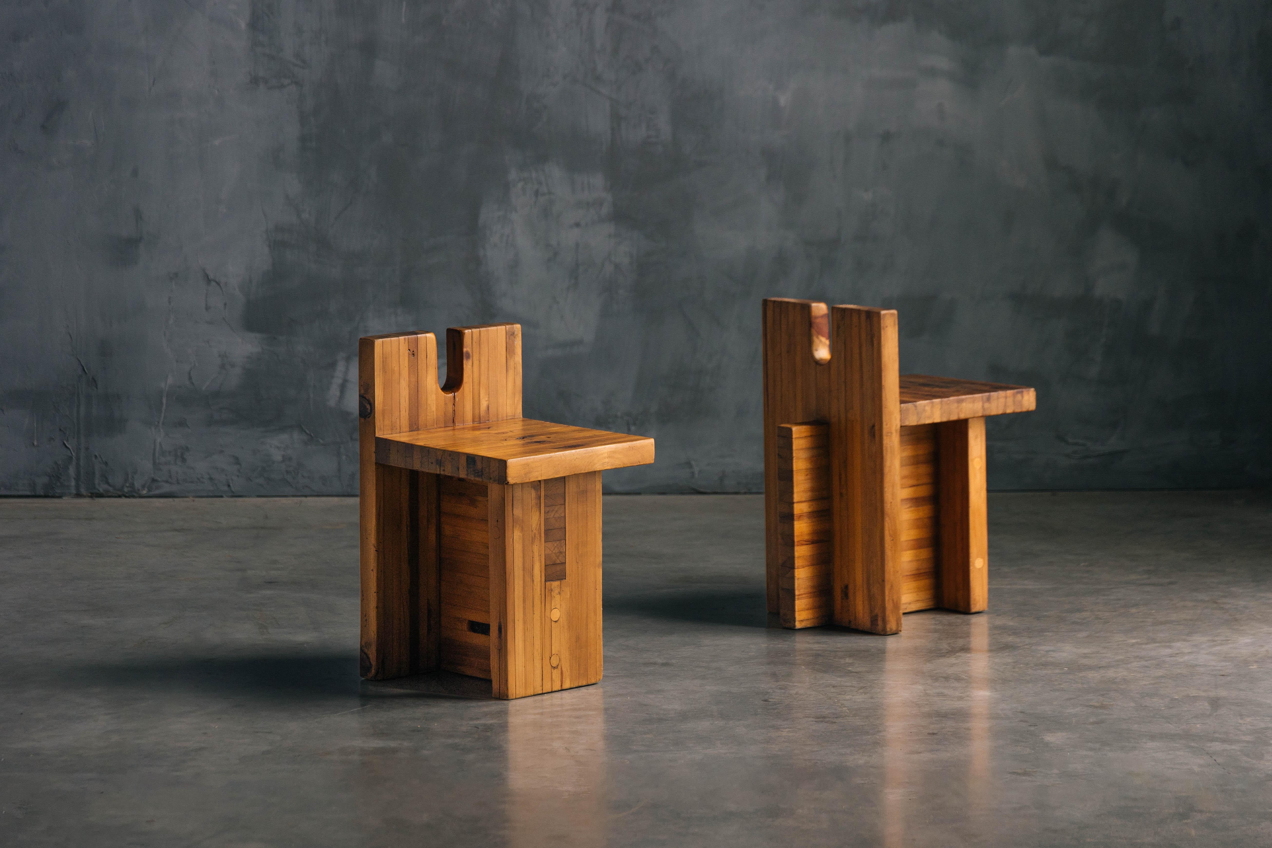 These SESC stools, designed by Lina Bo Bardi, Marcelo Ferraz, and Marcelo Suzuki for the SESC Pompeia center in São Paulo, showcase the minimalist yet thoughtful design philosophy of these renowned architects. Crafted from pine wood, their sturdy,