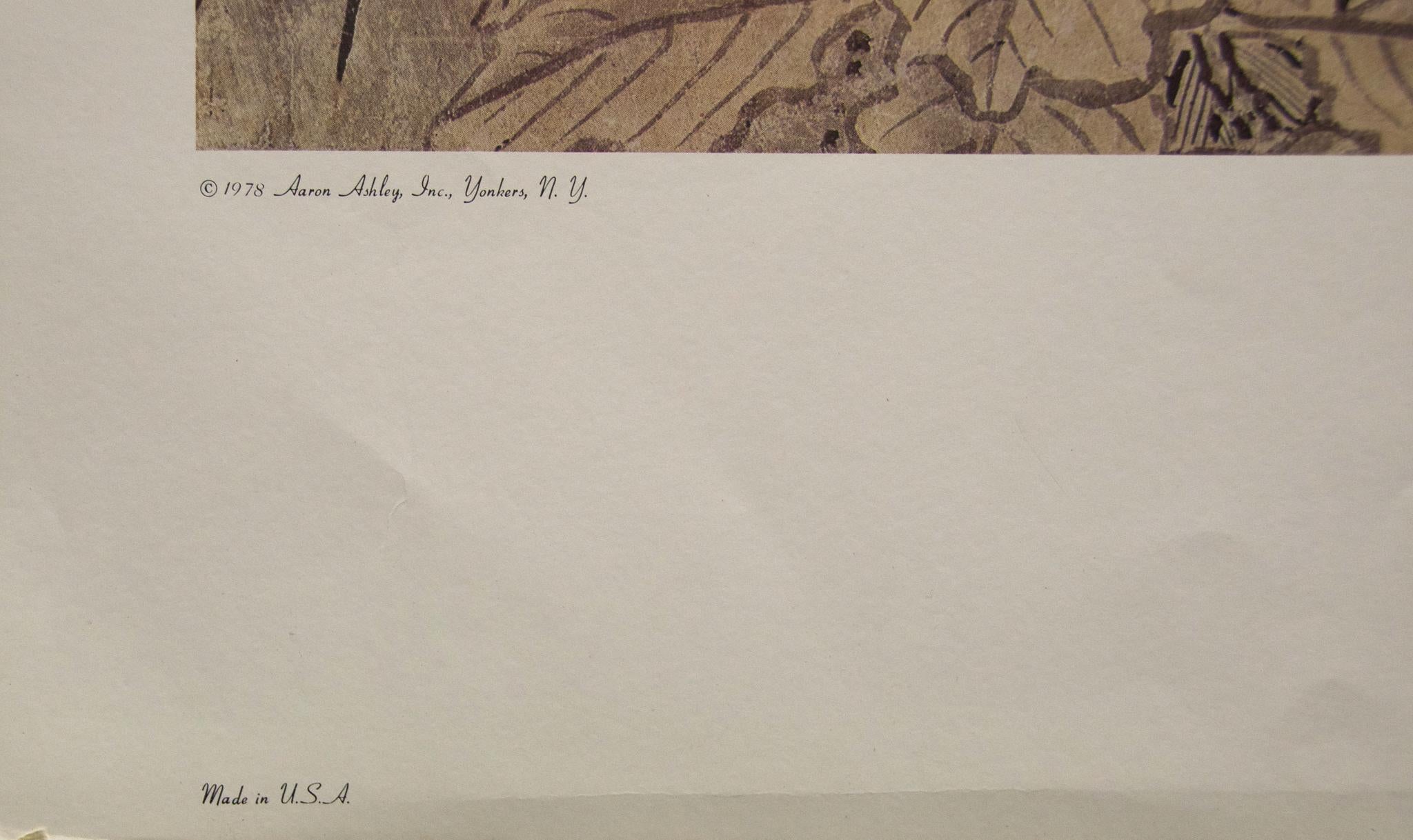 Lithograph measures 38 x 26 inches. 
Good/Fair, slight creasing at bottom of lithograph. 