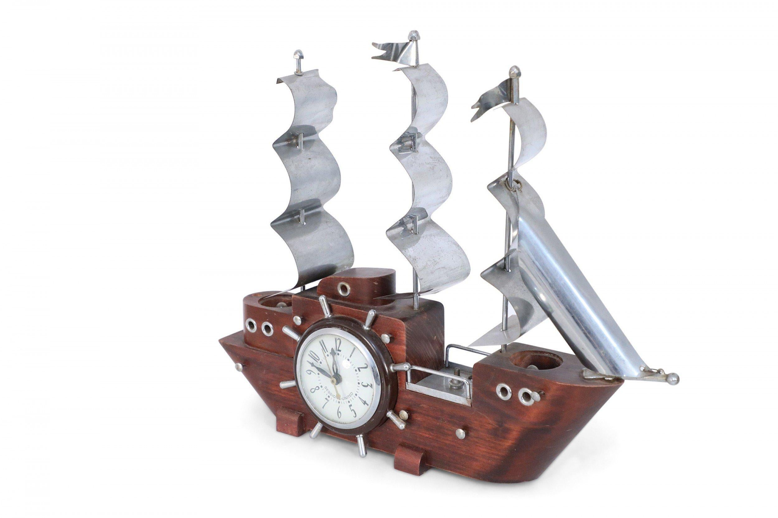 United Mid-Century Clipper Ship Electrified Tischuhr, Sitzungen, Vereinigte Mid-Century im Angebot 5