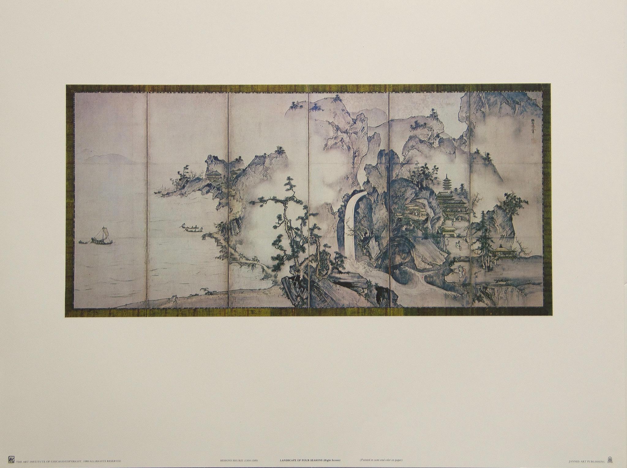 Sessons Shukei  Landscape Print - "Landscape of Four Seasons" (Right Screen) by Sessons Shukei. Pub by Jannes Art.