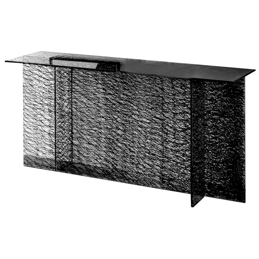 In Stock in Los Angeles, Sestante Glass Console with Motifs by Emilio Nanni