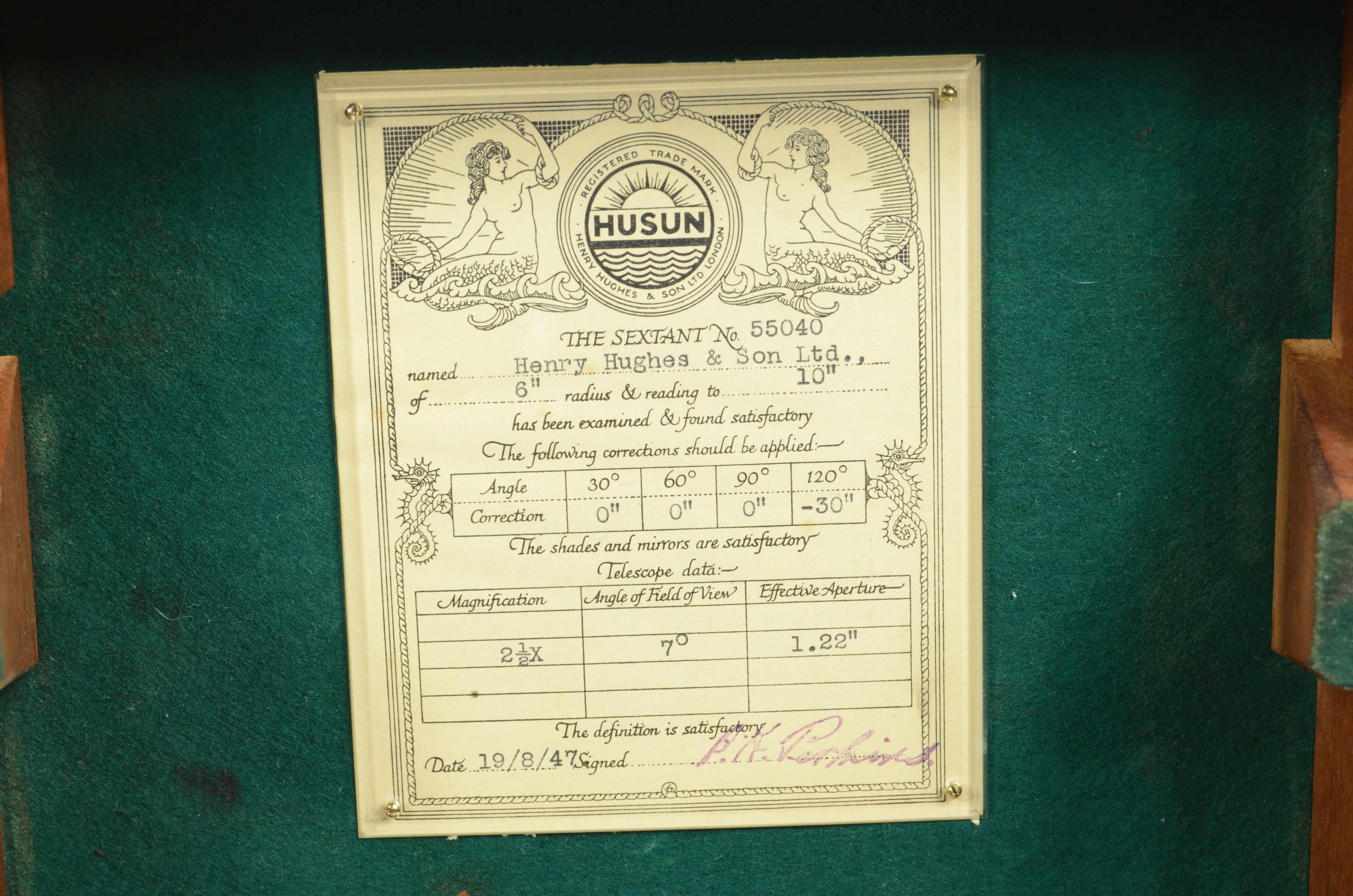 Brass sextant signed Husun Trade Mark  Serial No. 55040 from the 1930s 5