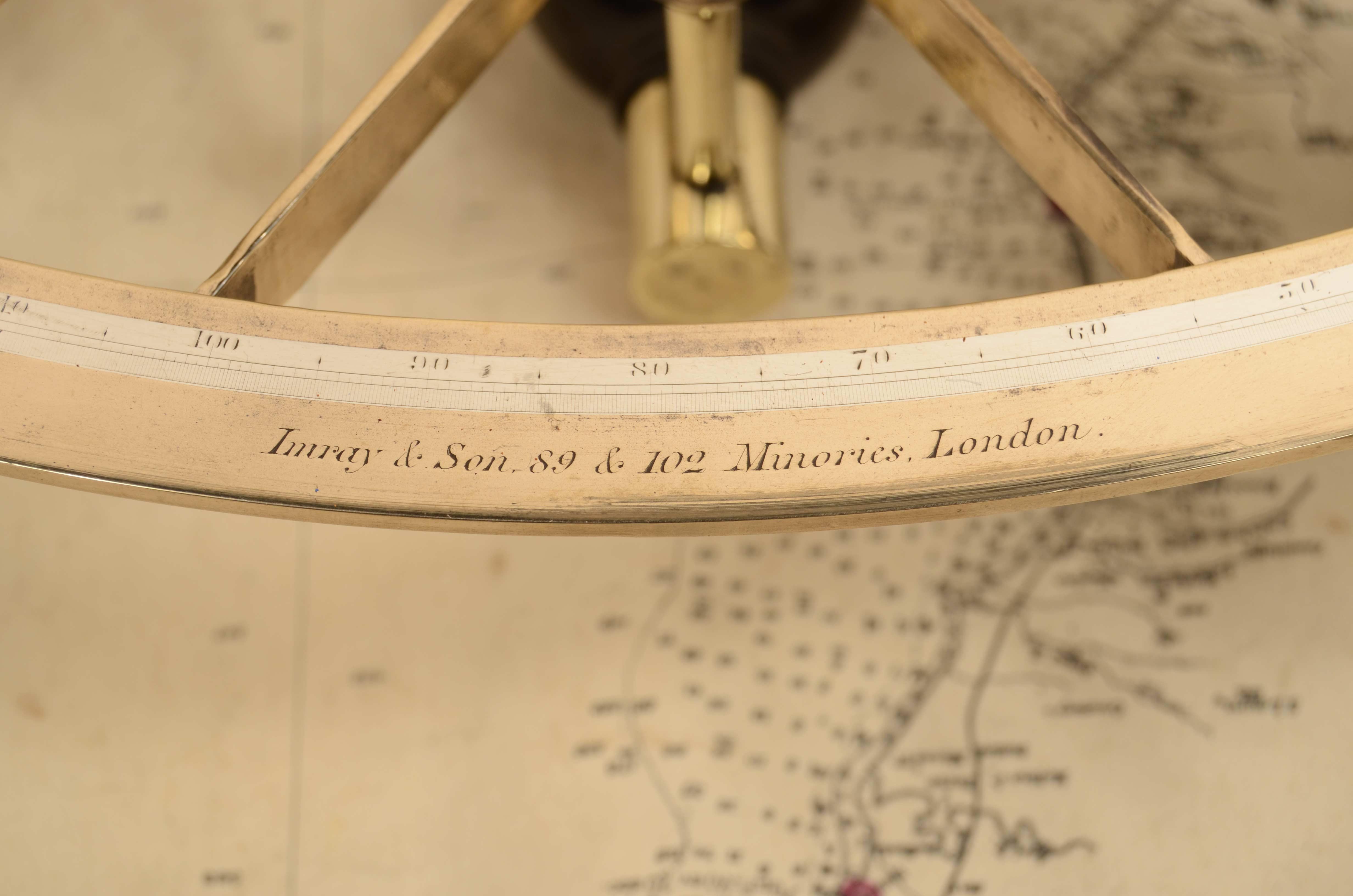 Brass sextant signed Imray & Son 89 & 102 Minories London mid-19th century For Sale 1