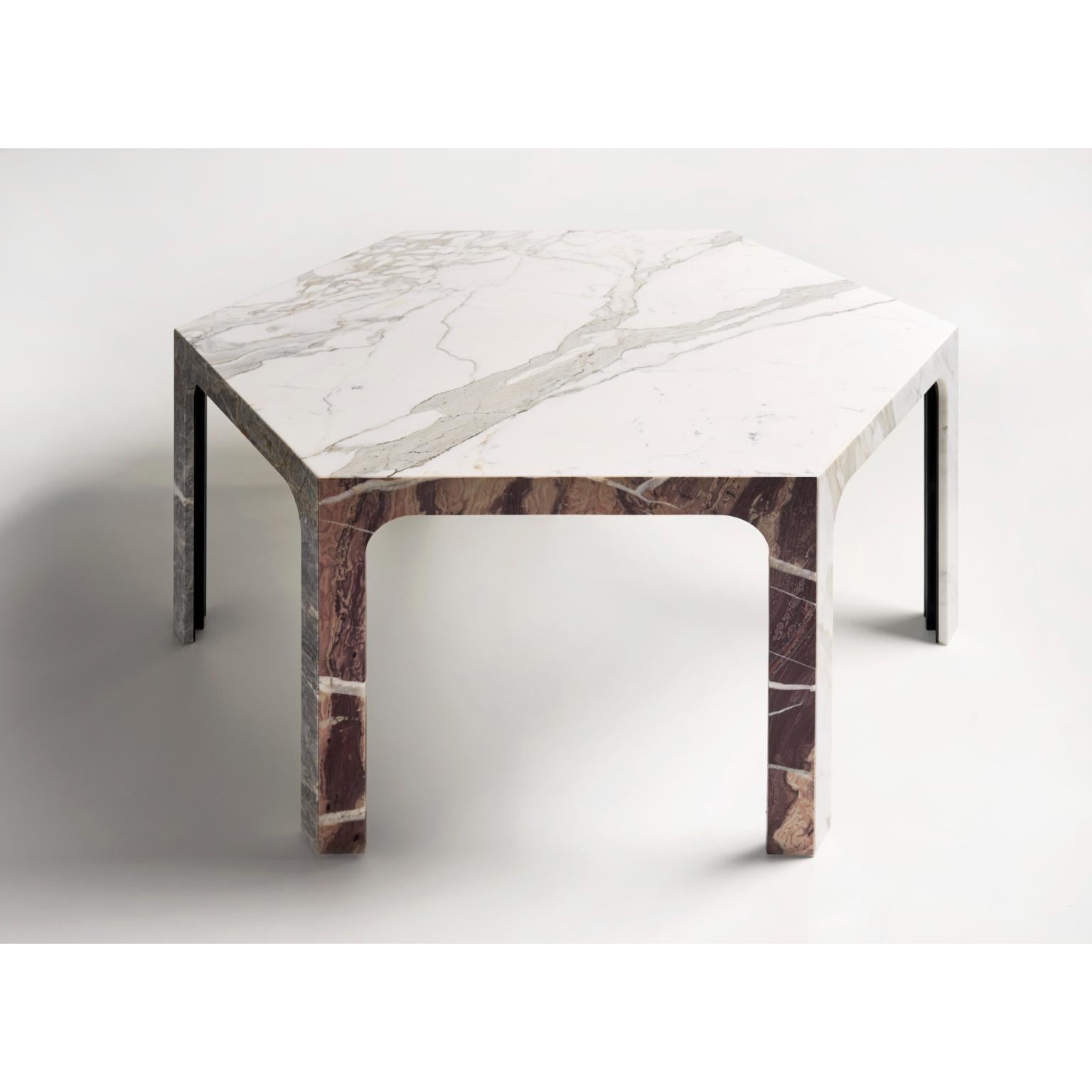 Sesto C Hexagonal Dining Table in Calacatta & Bardiglio Marble by Bufalini Marmi en Nuevo estado para la venta en Geneve, CH