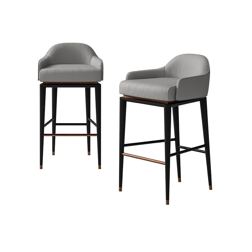 Barstool with lacquered legs and metal feet by Cipriani.
Leather upholstery CAT. A

More colors and fabrics available per request.

Dimensions:
cm 58 x 54 x H 92
In 20 x 19 x 37 H.