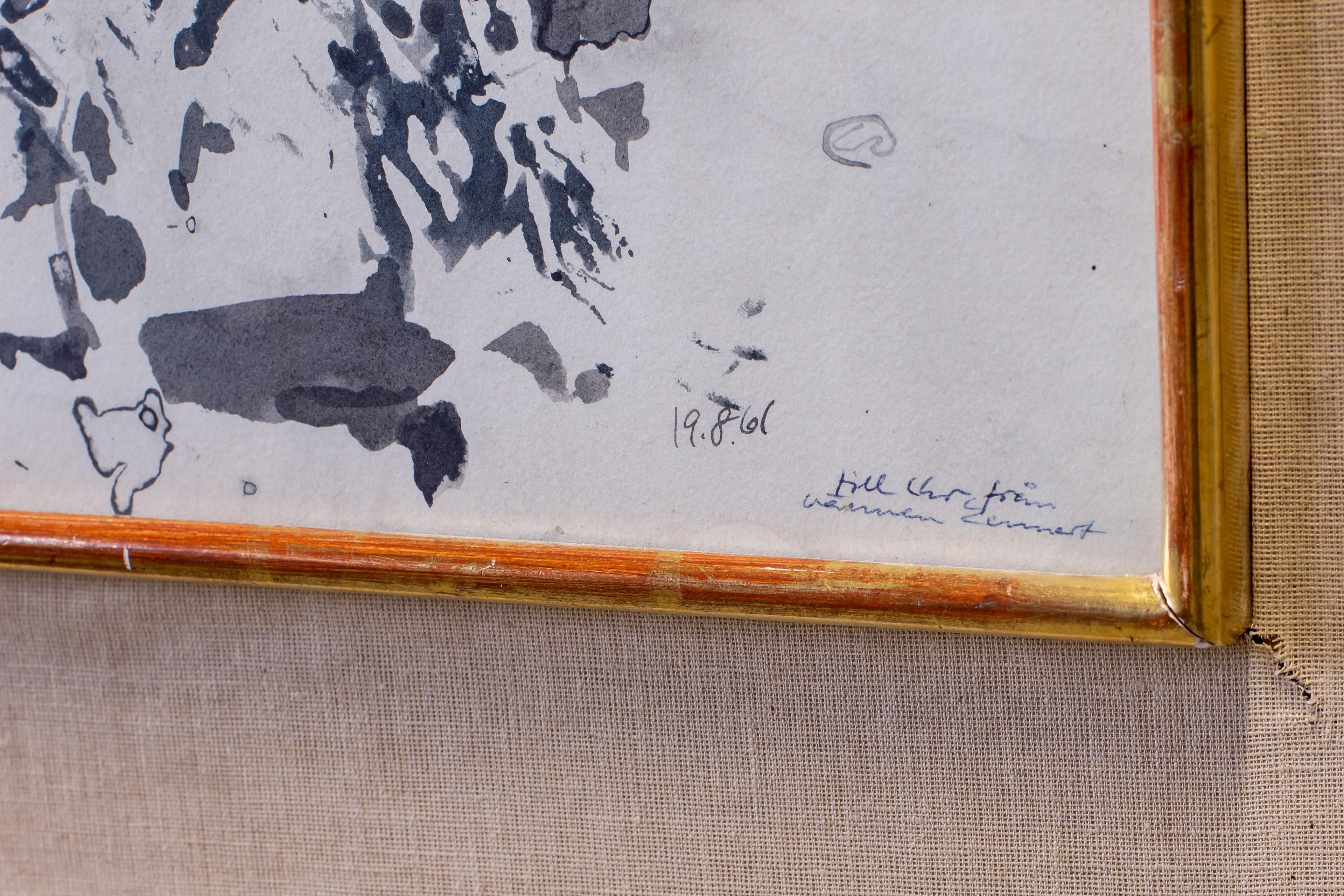 „Seston“ Tusche auf Papier-Gemälde von Lennart Rodhe, Schweden 1961 im Zustand „Gut“ im Angebot in Hägersten, SE