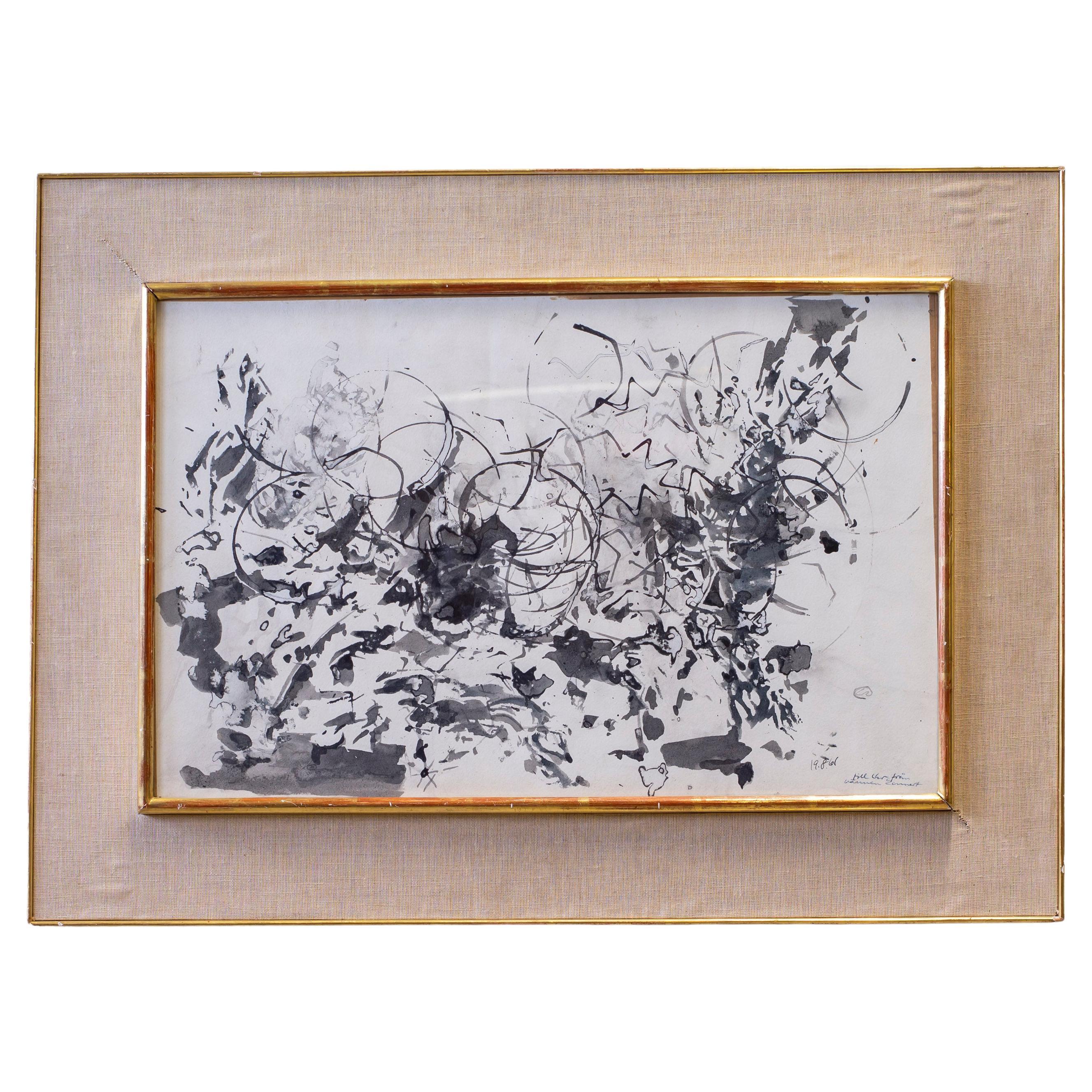 „Seston“ Tusche auf Papier-Gemälde von Lennart Rodhe, Schweden 1961