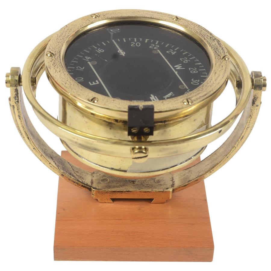 Sestrel Aeronautical Magnetic Compass Signed H B & S Ltd London on Wooden Base