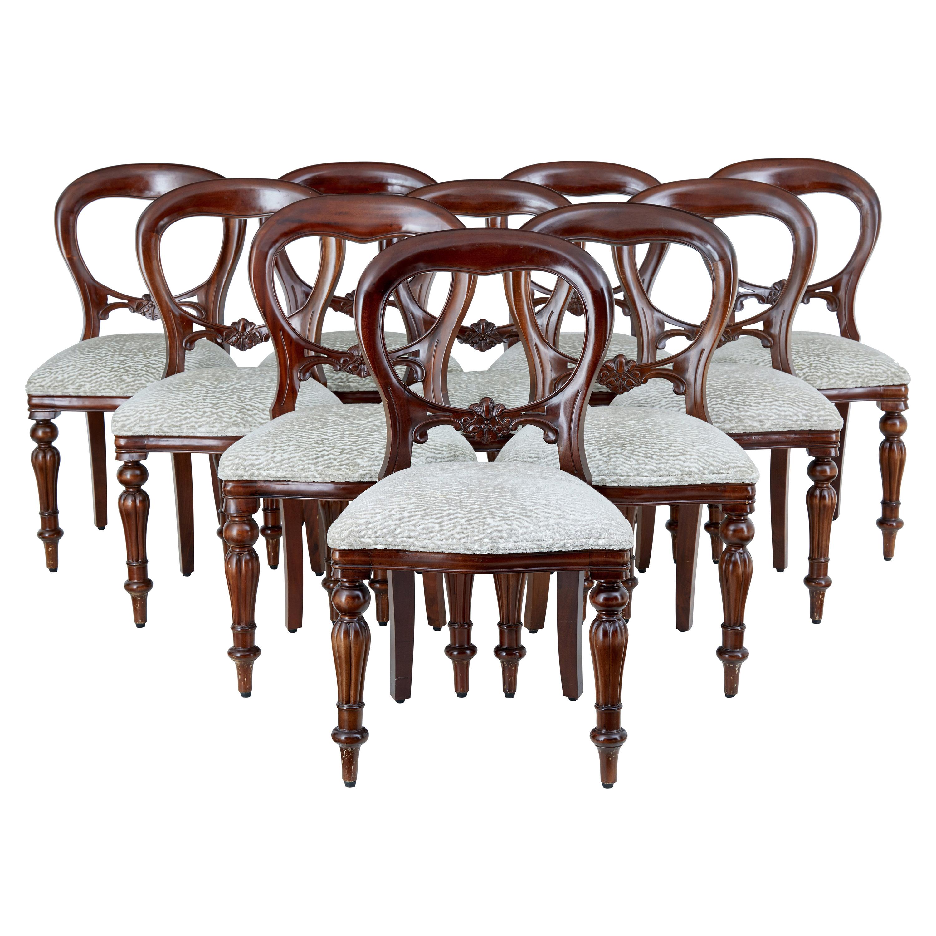 Set of 12 Victorian Style Balloon Back Mahogany Dining Chairs