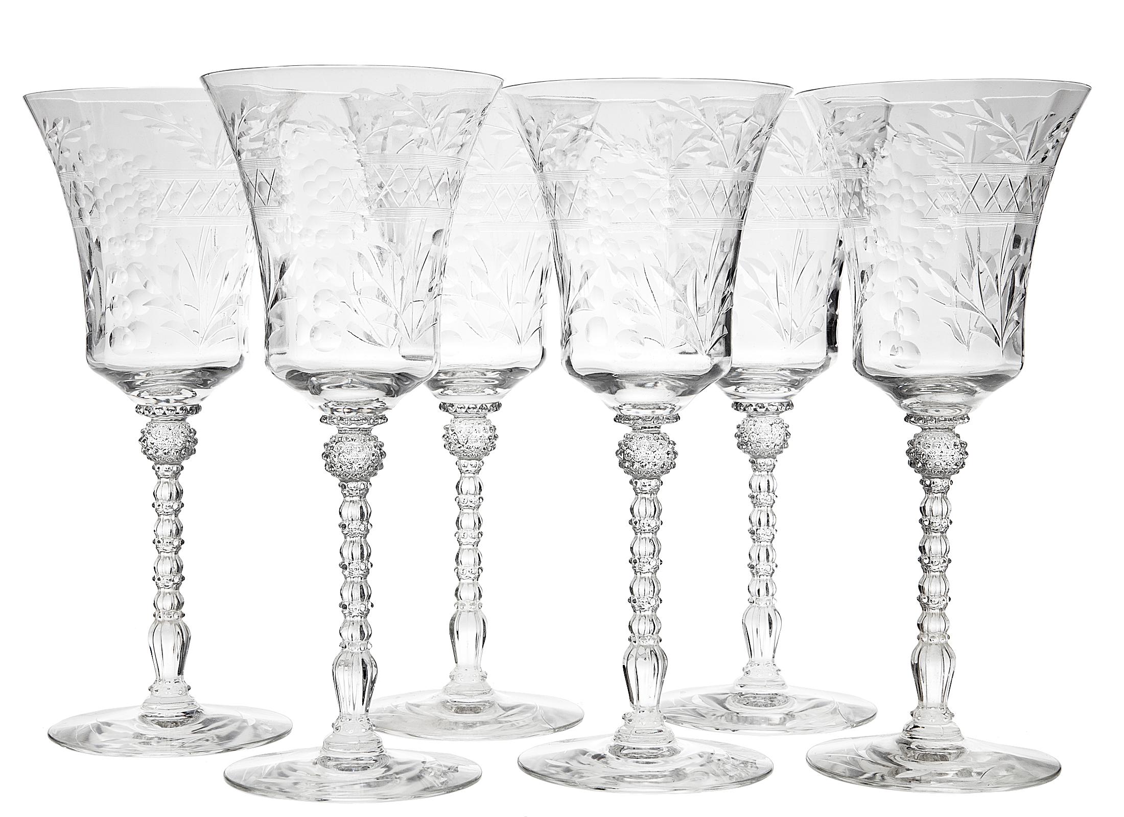 20th Century Mid Century Cut Crystal Goblets; Set of 6  