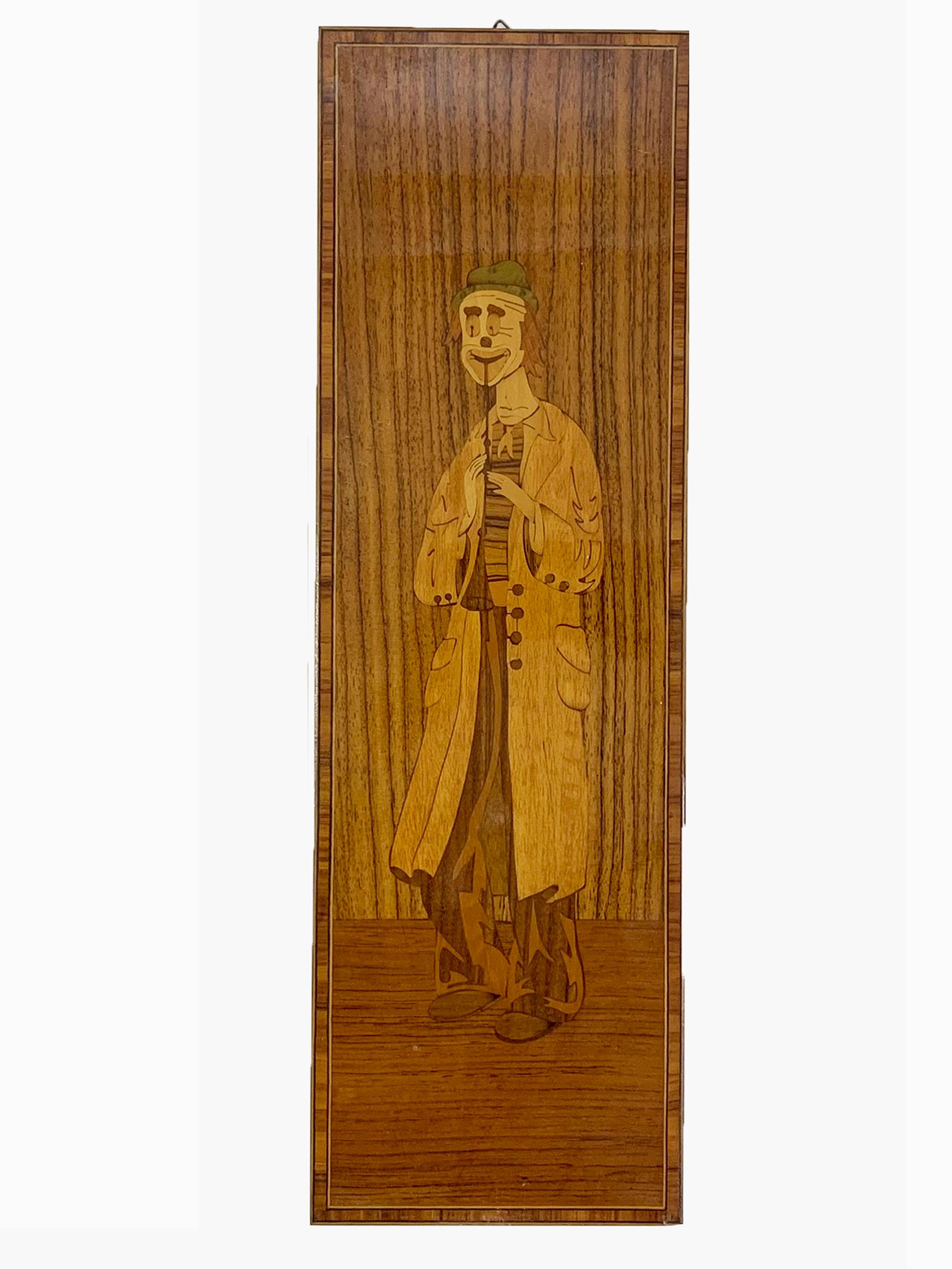 Incrusté Set 1 of 3 Vintage Italian Marquetry Wood Inlay Musician Clowns Stamped  en vente