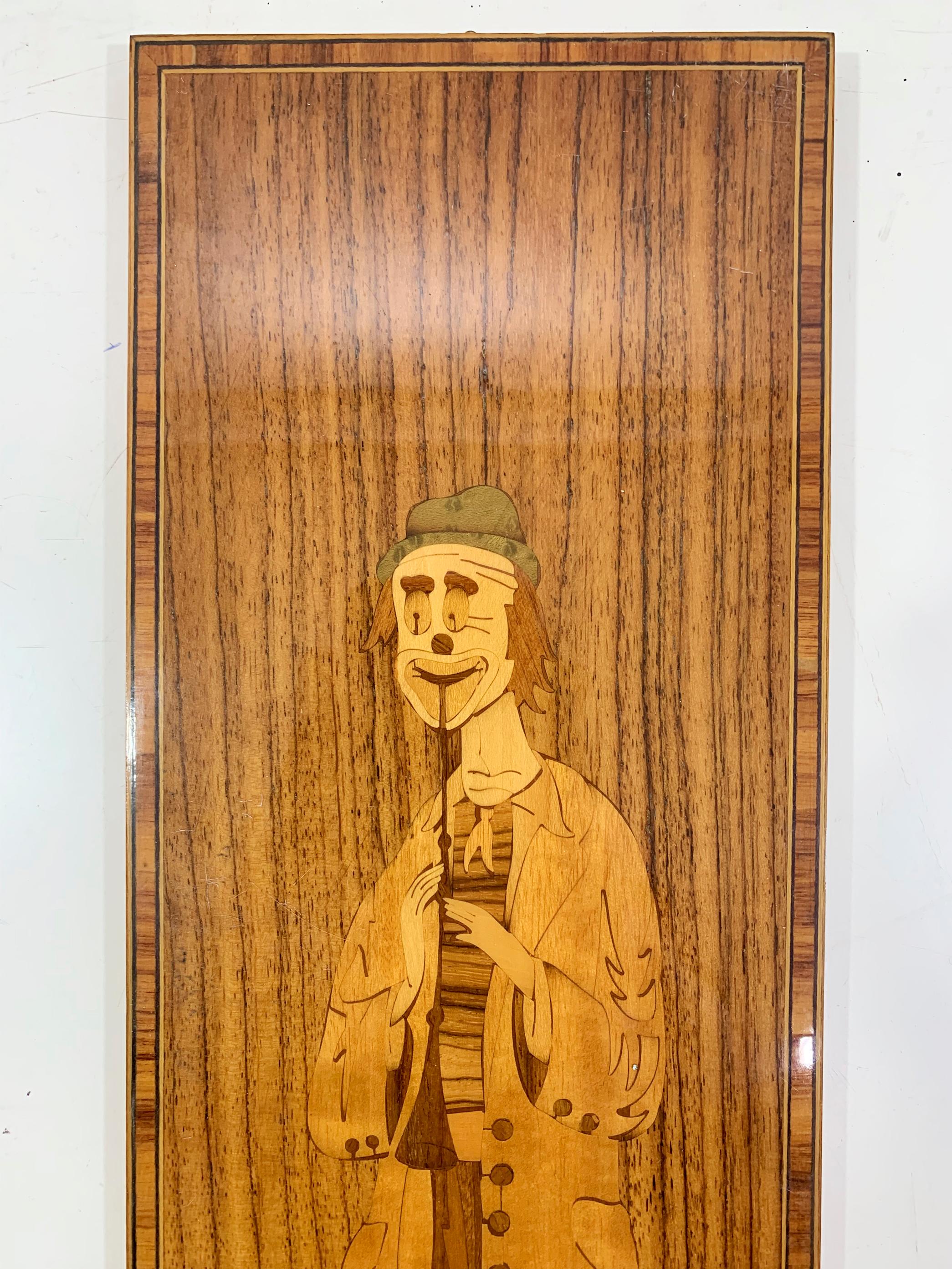 Set 1 of 3 Vintage Italian Marquetry Wood Inlay Musician Clowns Stamped  For Sale 1