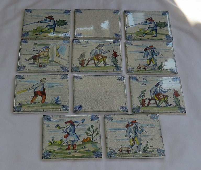 These are a good set of ELEVEN glazed ceramic wall Tiles, all with a countryside theme, manufactured by Servais of Germany and dating to the mid-20th century, circa 1950. 

W have four of these tile sets available, all with eleven tiles per set and