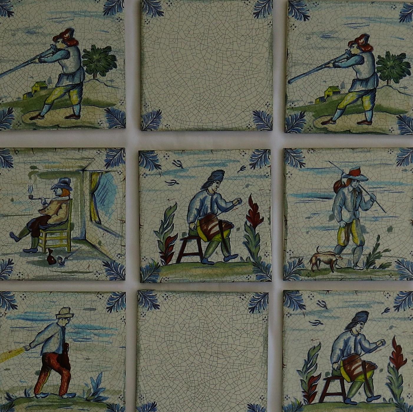 Folk Art Set of Eleven Ceramic Wall Tiles by Servais of Germany Set 1, circa 1950