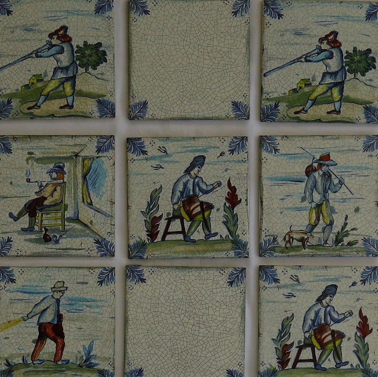 Folk Art Set of Eleven Ceramic Wall Tiles by Servais of Germany Set 1, circa 1950