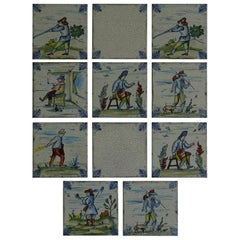 Set of Eleven Ceramic Wall Tiles by Servais of Germany Set 1, circa 1950