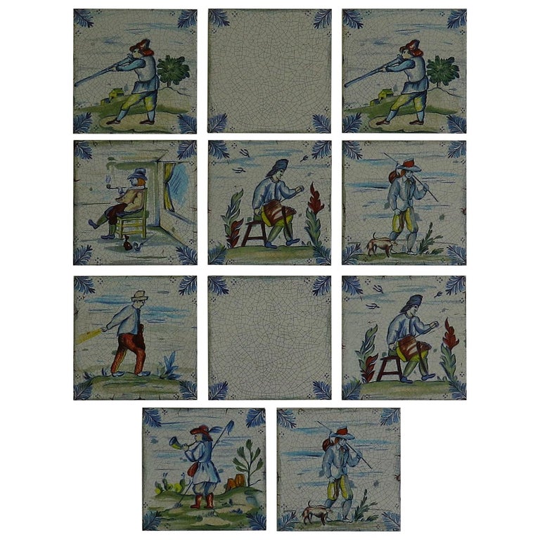 Set of Eleven Ceramic Wall Tiles by Servais of Germany Set 1, circa 1950