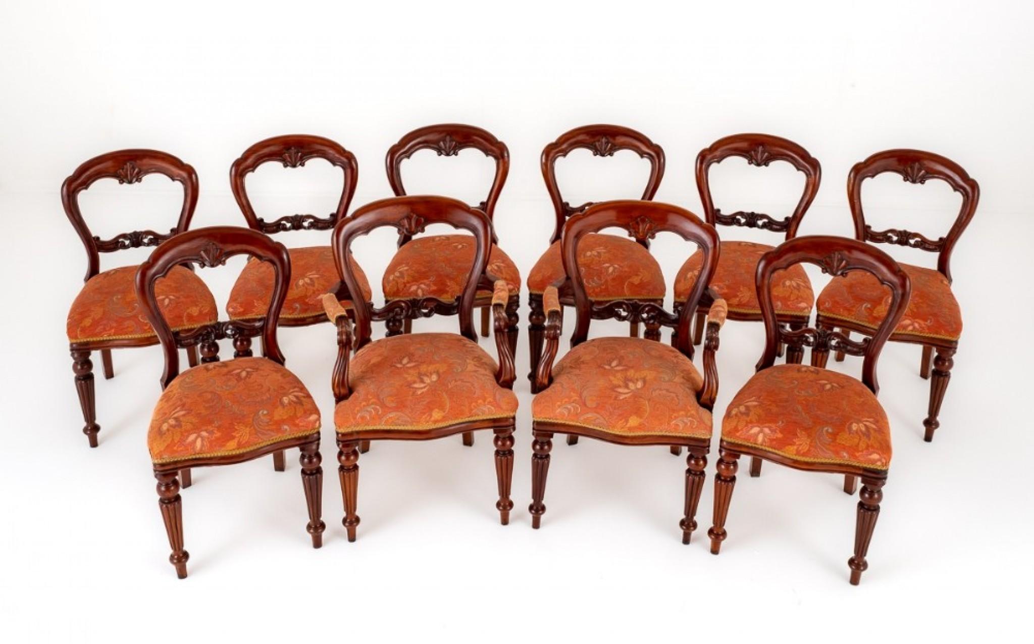 Set 10 Balloon Back Chairs Victorian Dining For Sale 2