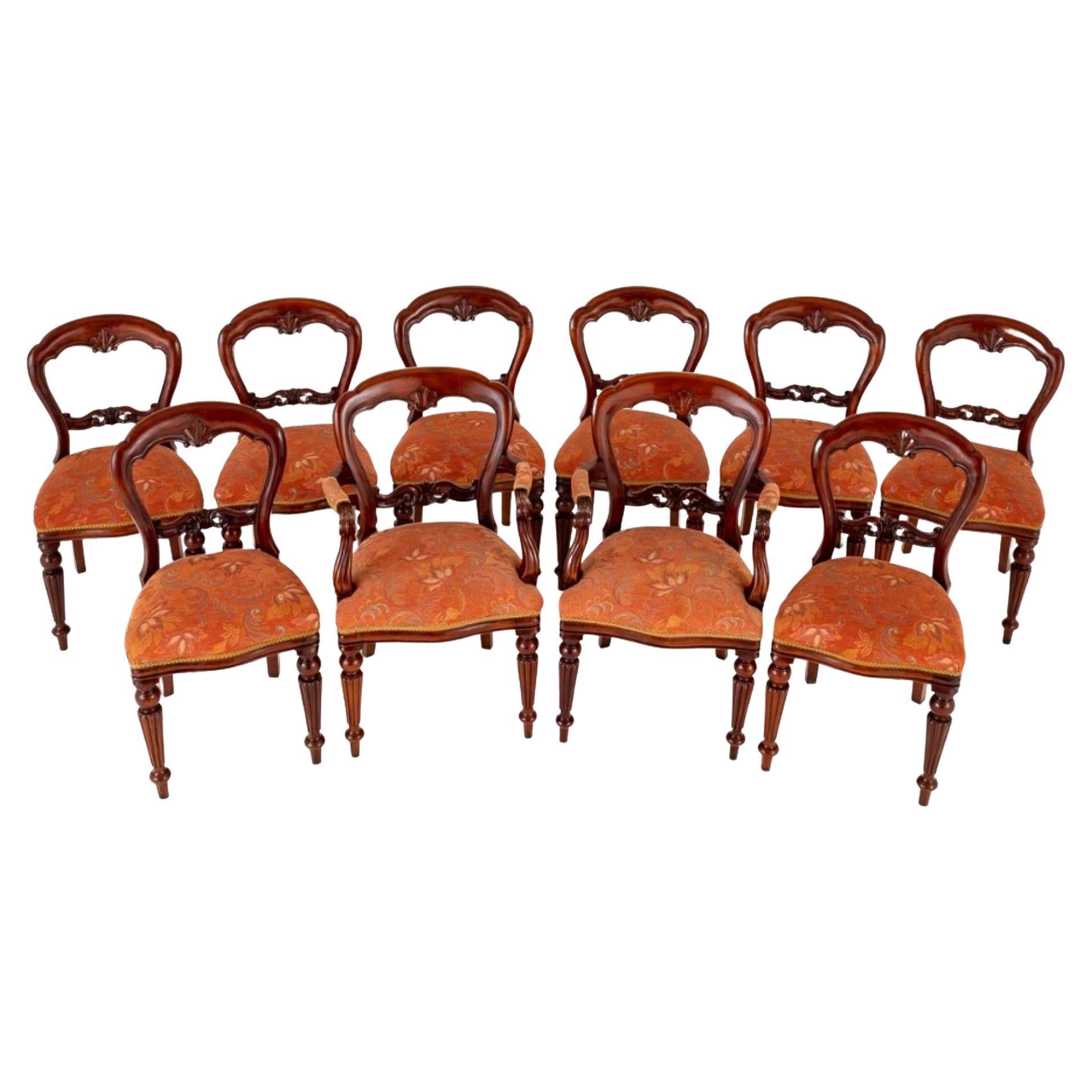 Set 10 Balloon Back Chairs Victorian Dining For Sale