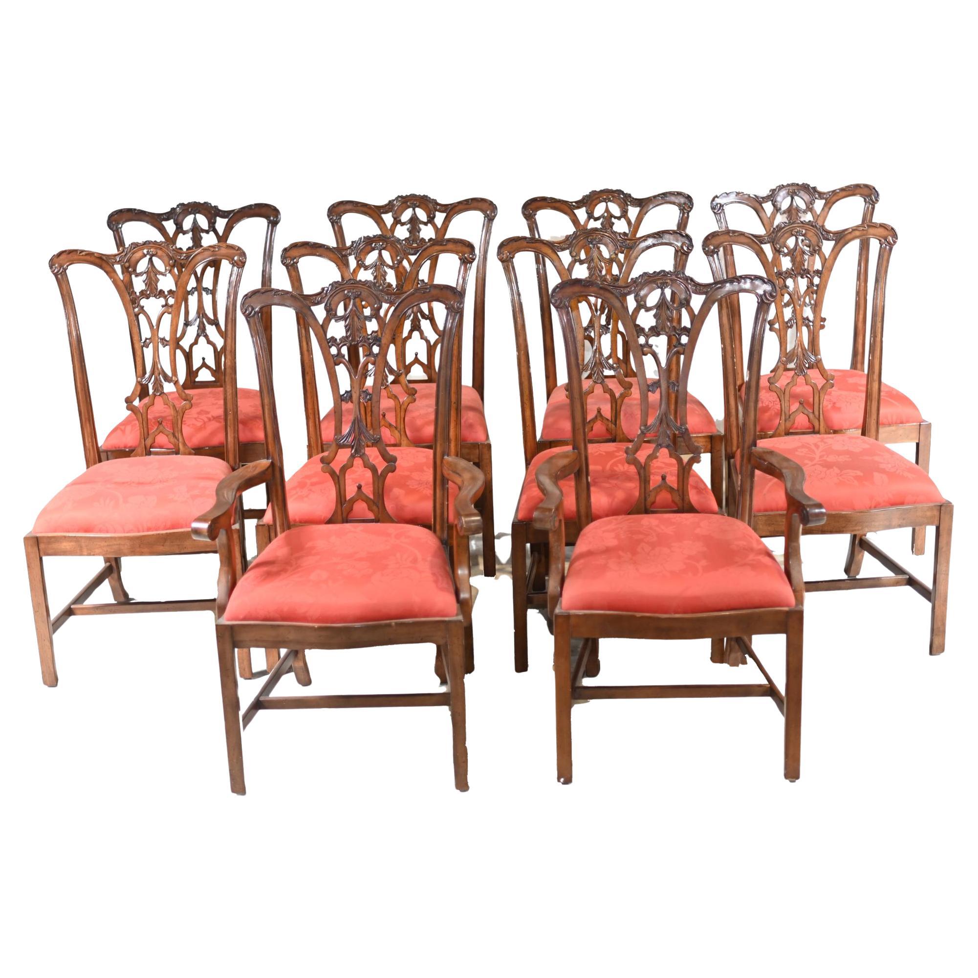Set 10 Chippendale Dining Chairs Mahogany For Sale