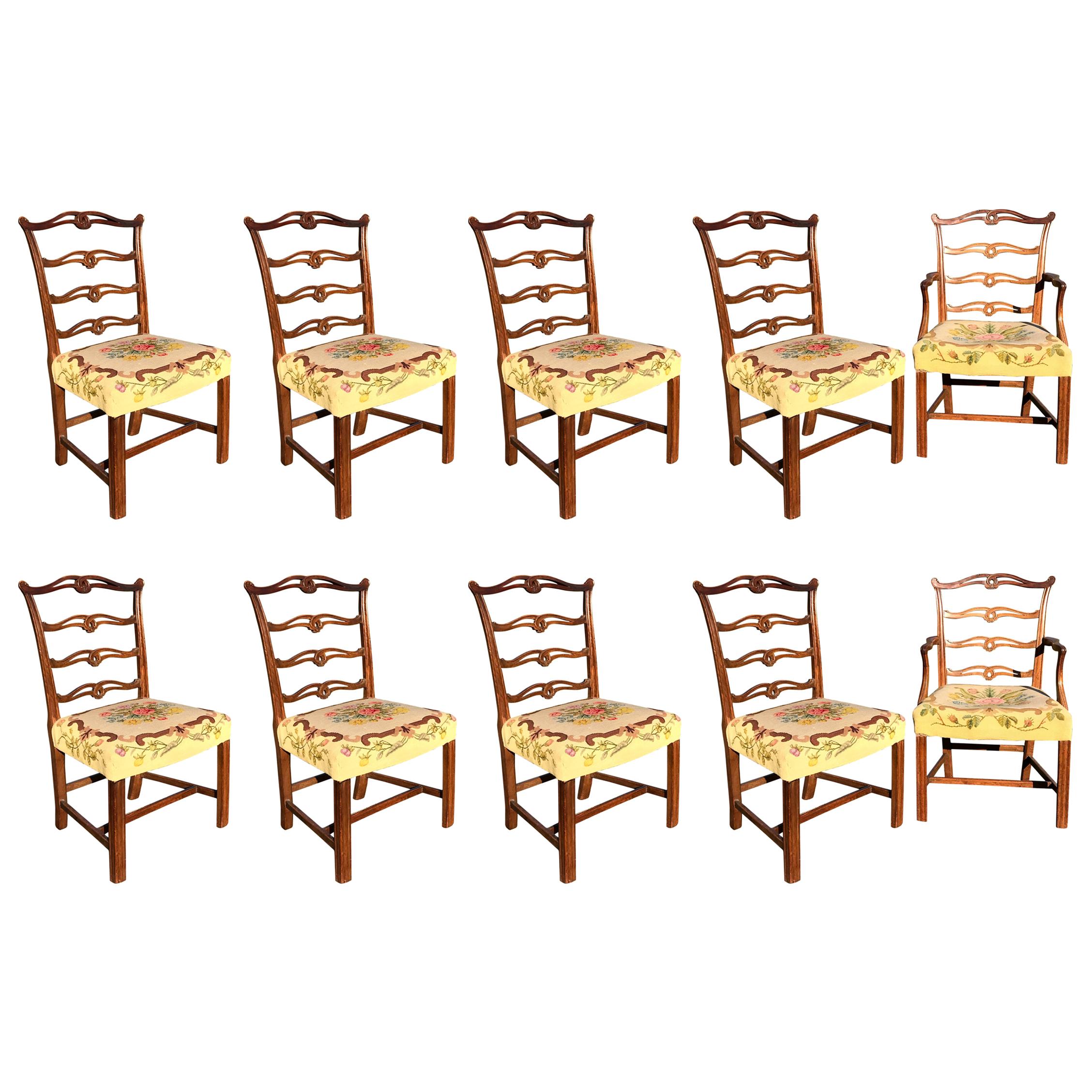 Set 10 Chippendale Mahogany Dining Chairs, circa 1770